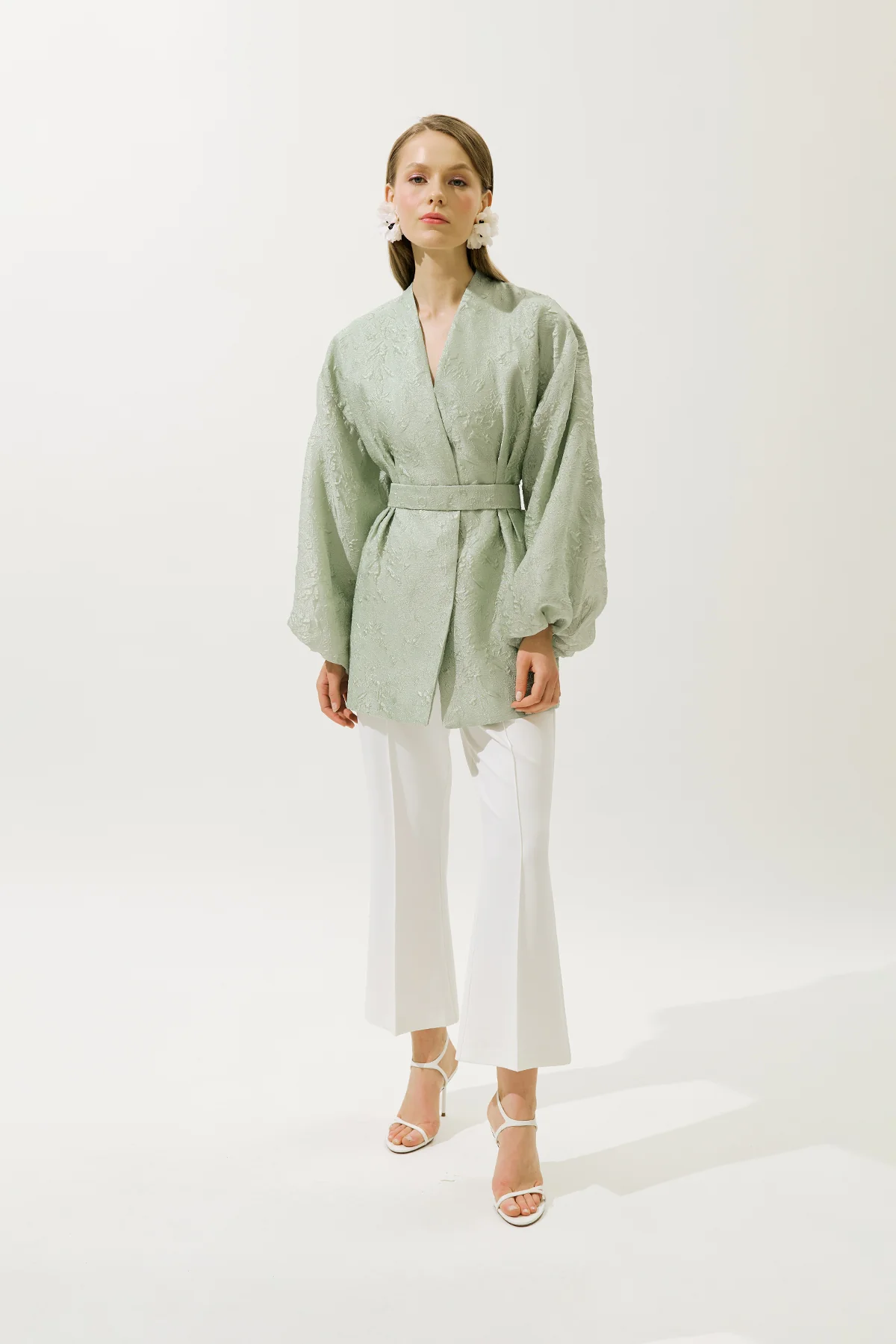 Jacquard Organza Kimono Mint - Image 4