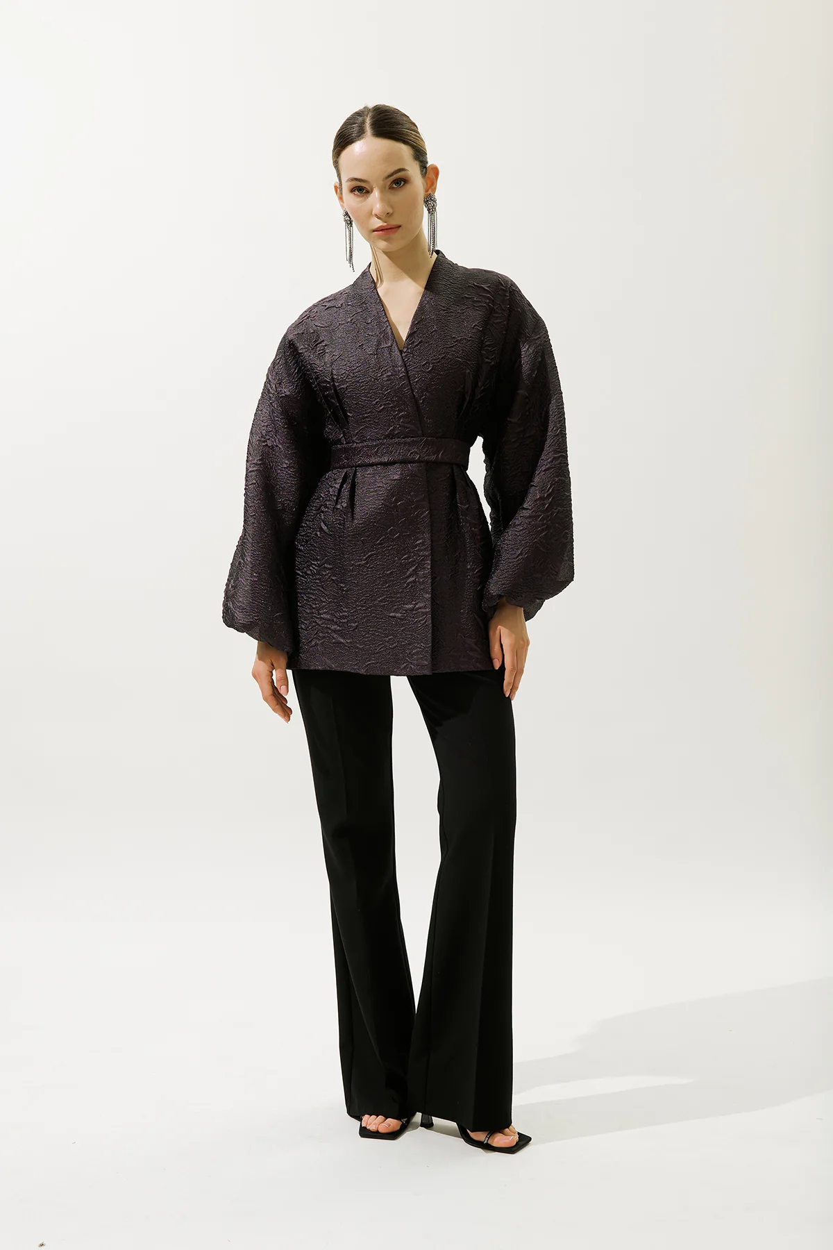 Jacquard Organza Kimono Purple