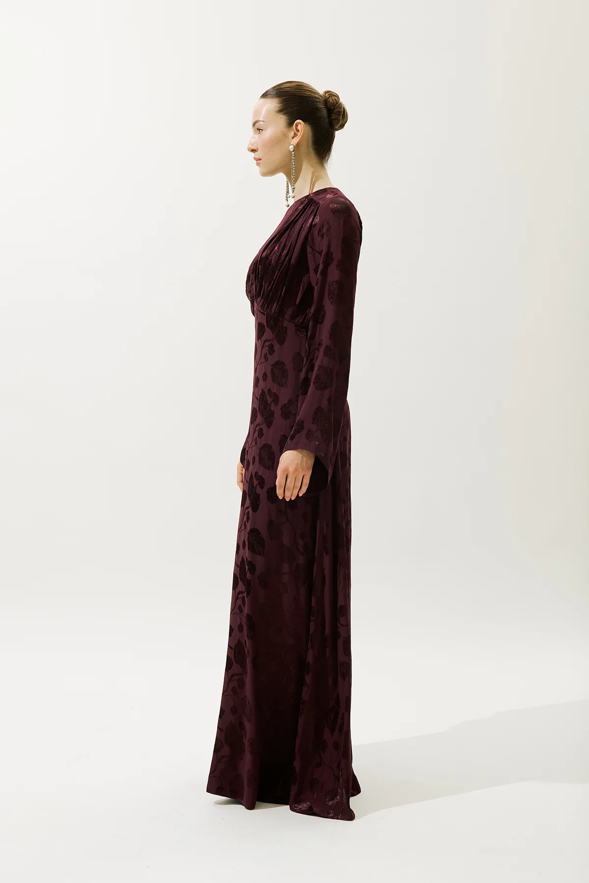 Jacquard Satin Evening Dress Burgundy - Image 3