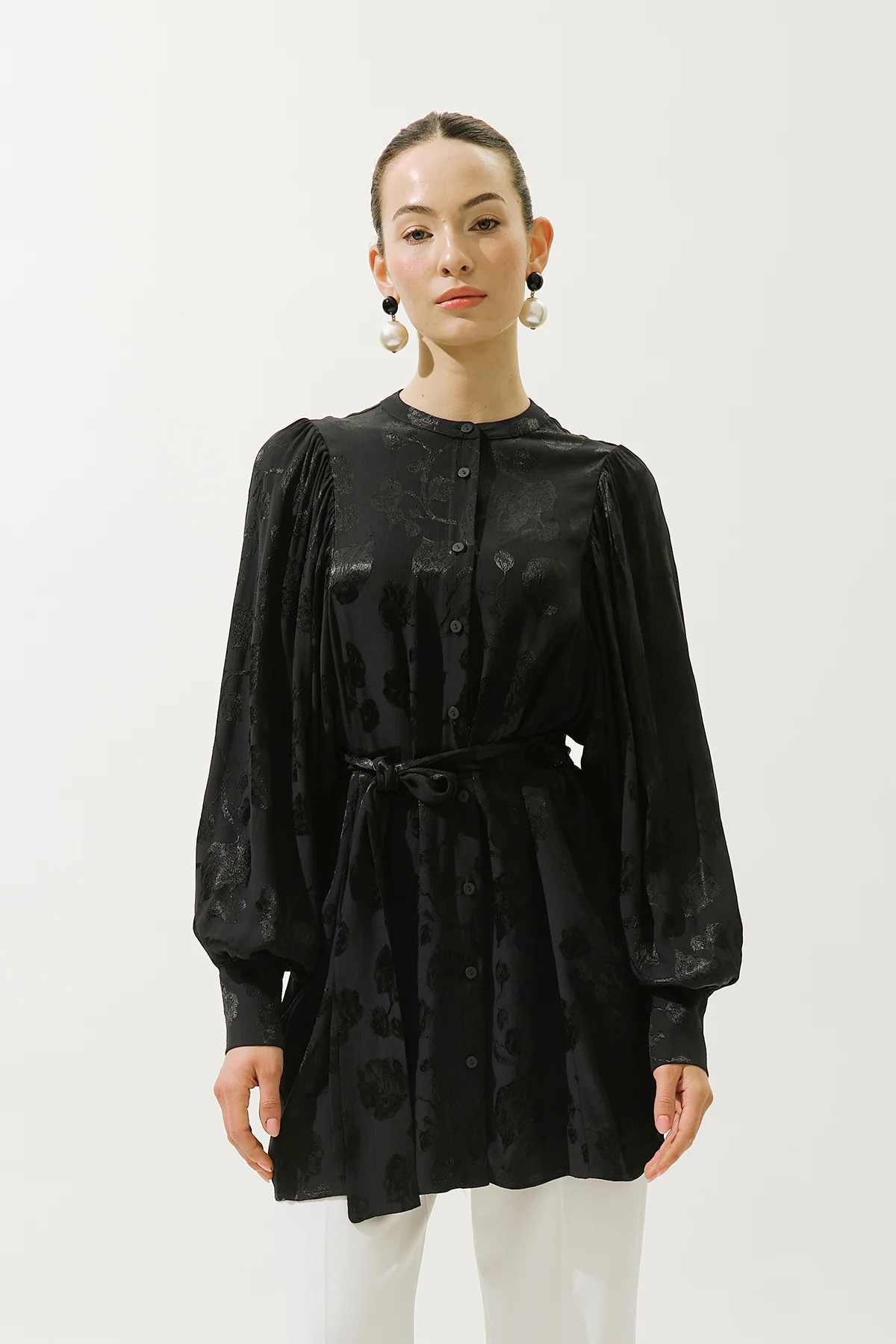 Jacquard Satin Shirt Black - Image 5