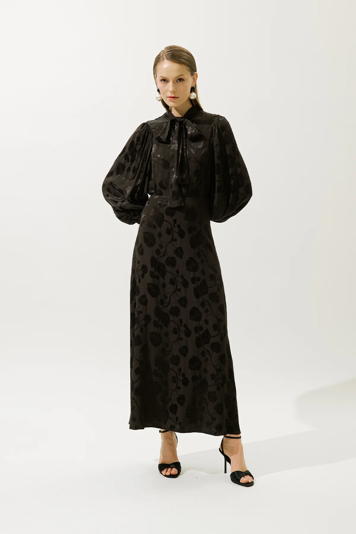 Jacquard Satin Shirt Brown - Image 2