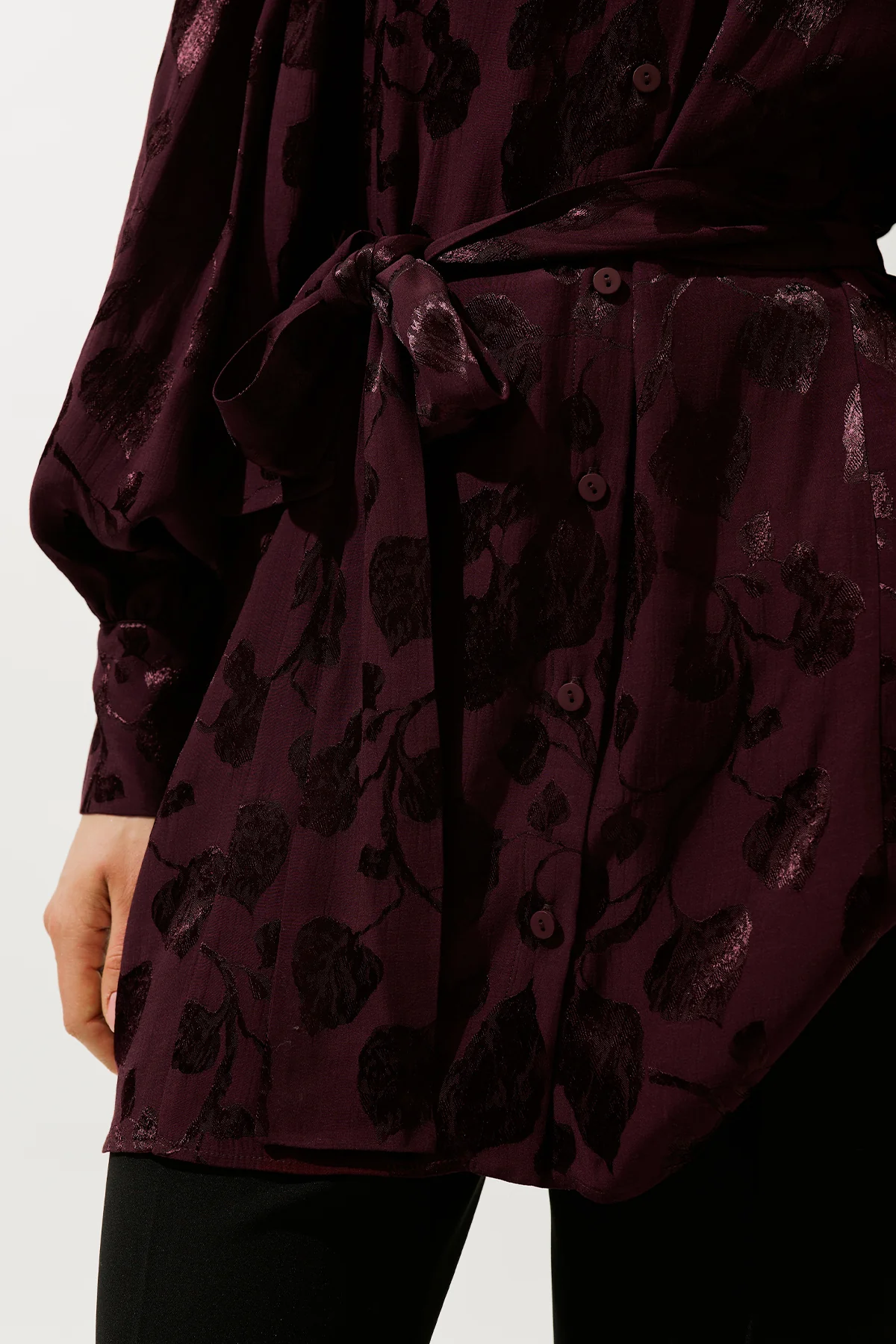 Jacquard Satin Shirt Burgundy - Image 9