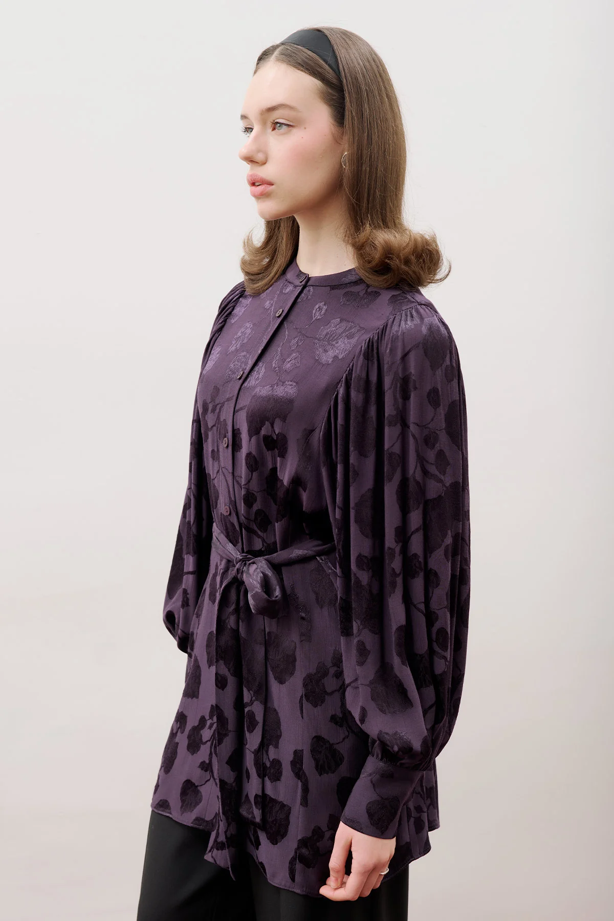 Jacquard Satin Shirt Purple - Image 2