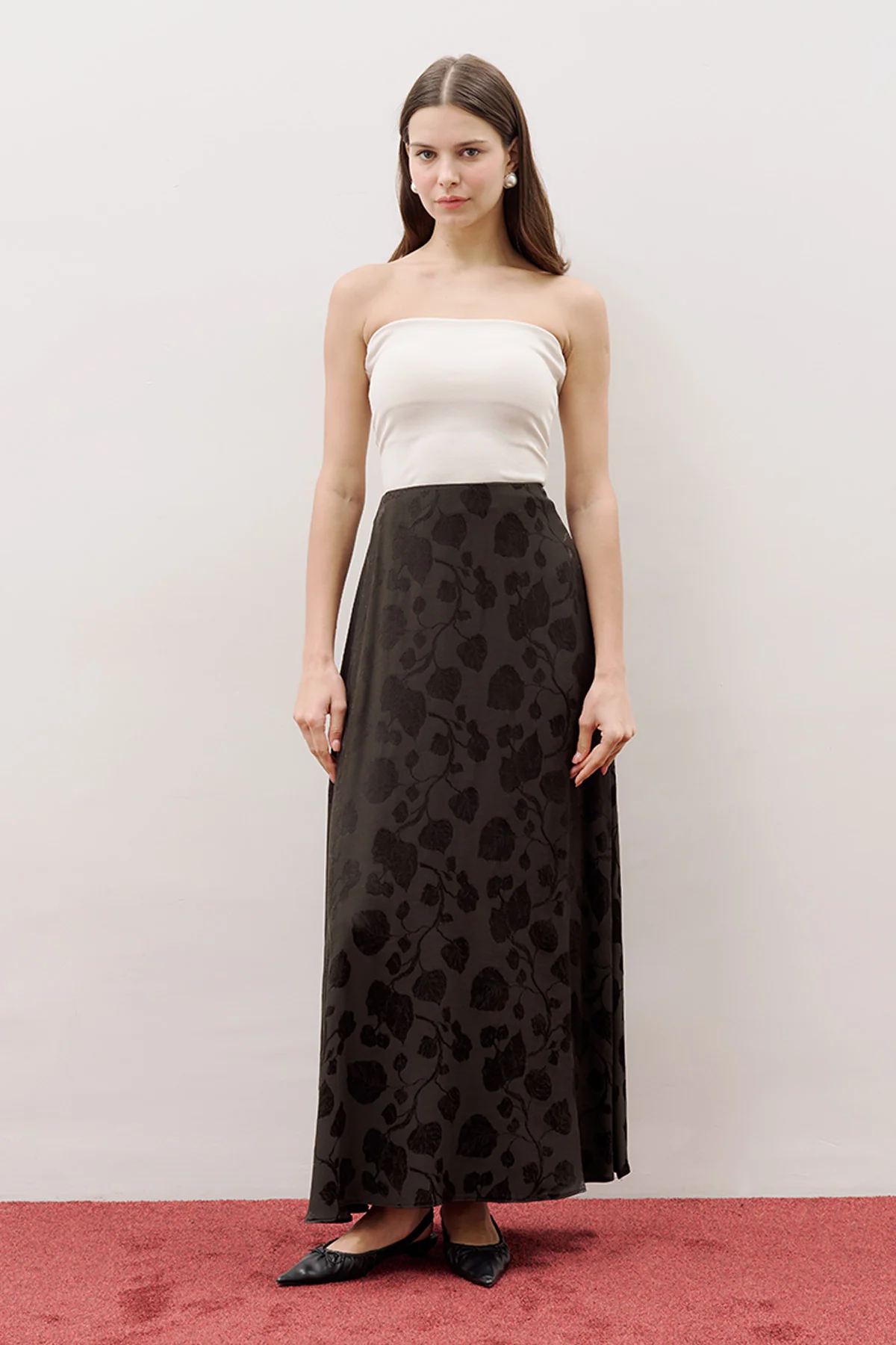 Jacquard Satin Skirt Brown