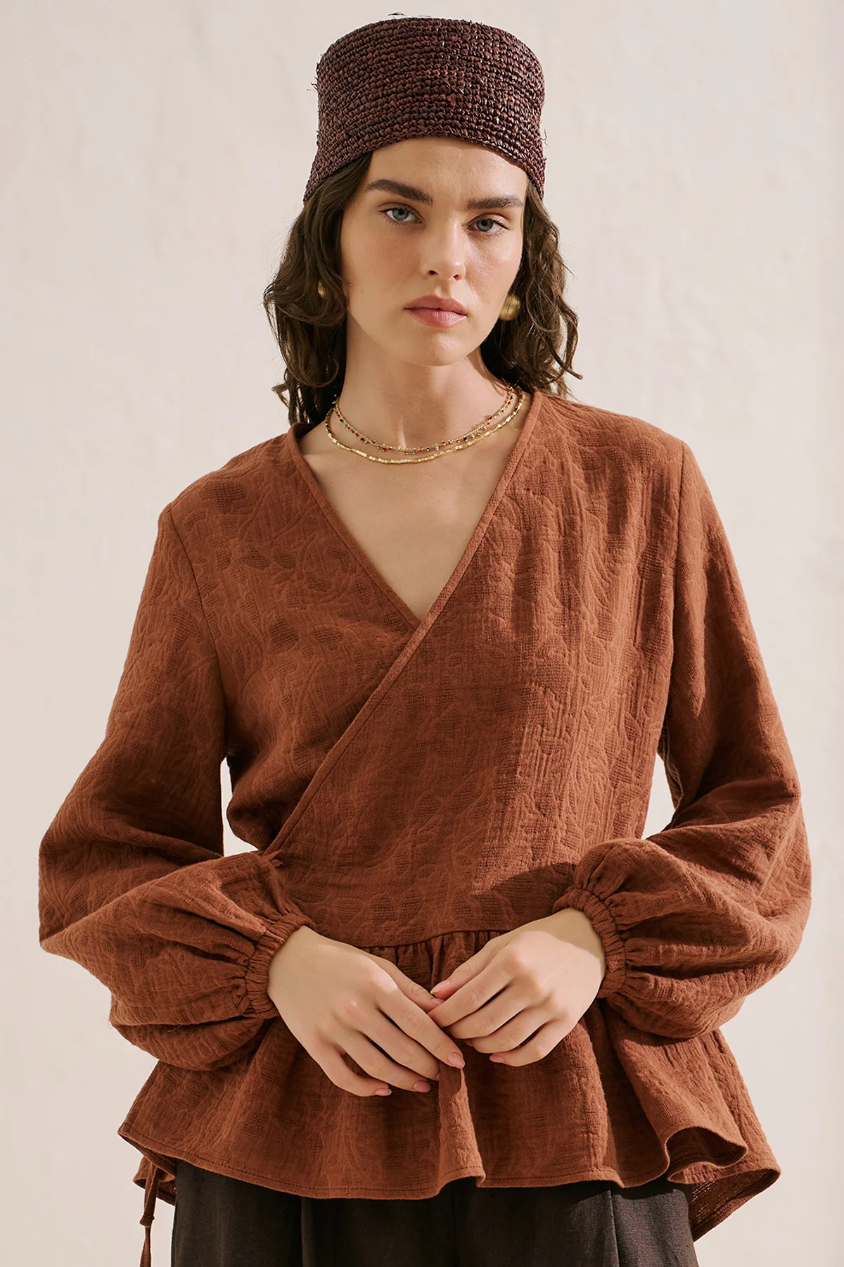 Jacquard Muslin Wrap Blouse Tile - Image 3