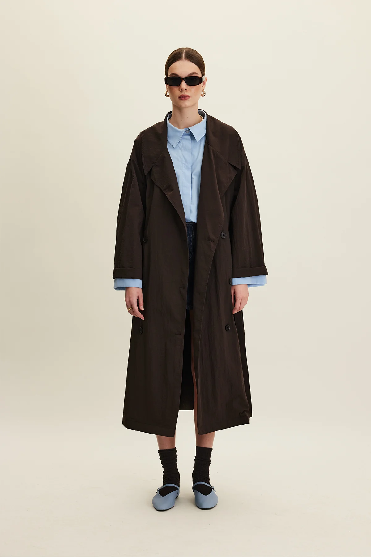 Jude Oversized Trench Coat Dark Brown - Image 4