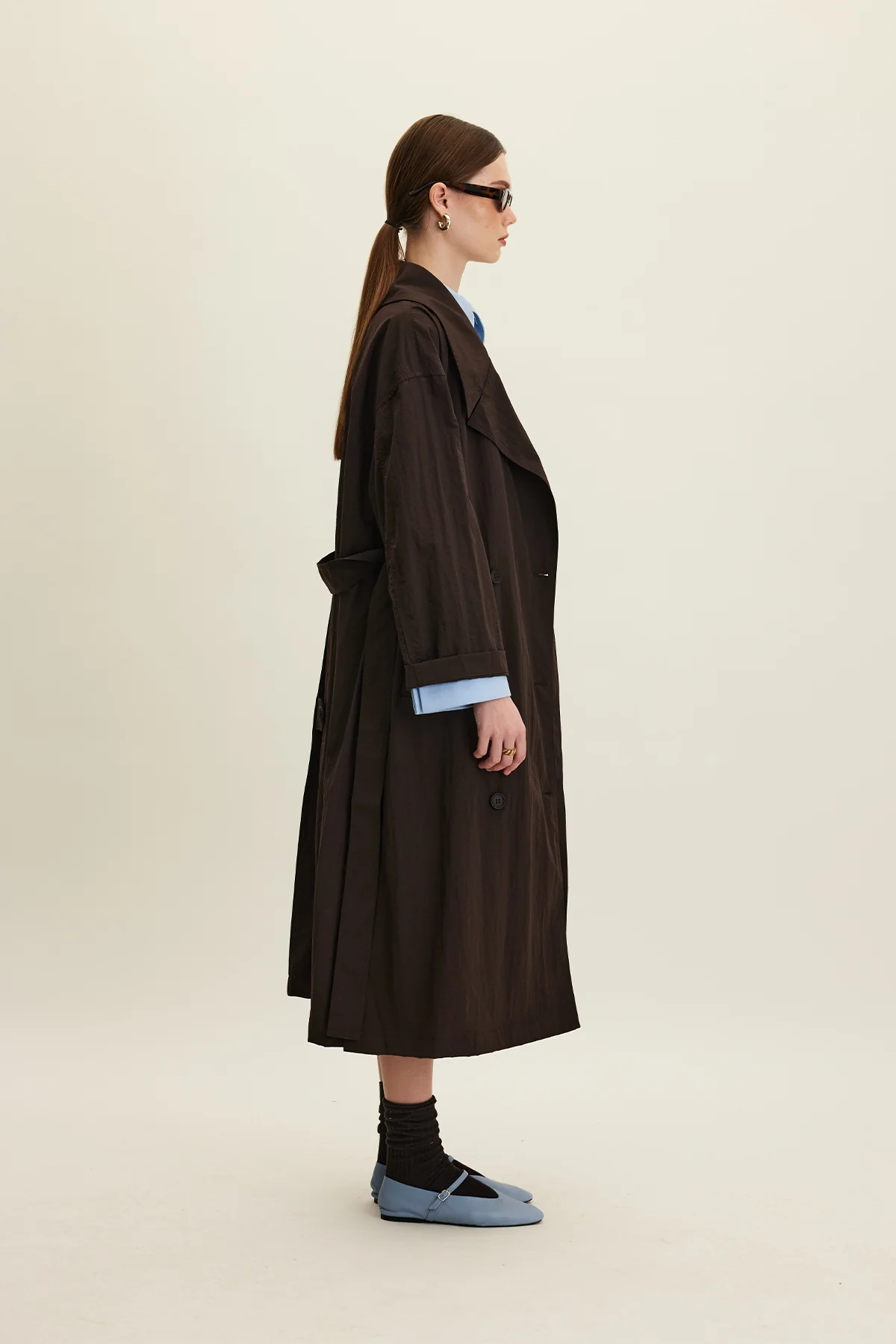 Jude Oversized Trench Coat Dark Brown - Image 5
