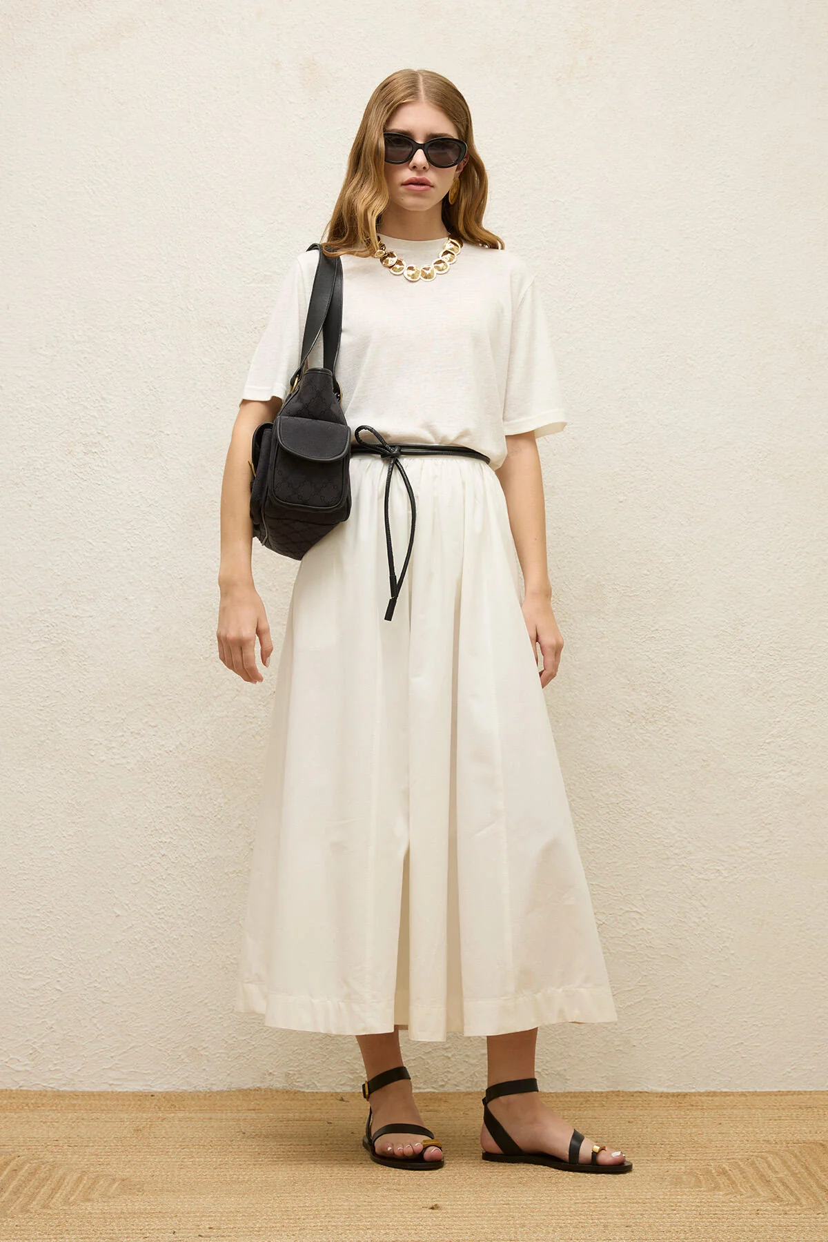 Katy Gabardine Shirred Skirt Ecru - Image 2