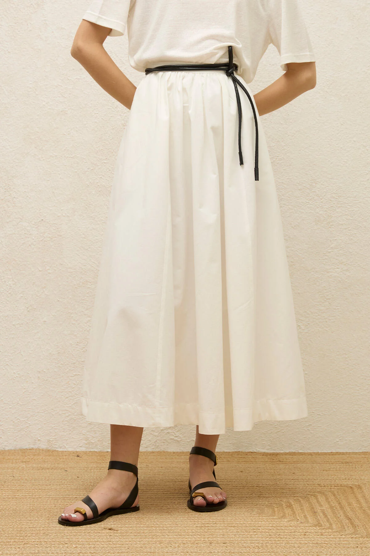 Katy Gabardine Shirred Skirt Ecru - Image 5