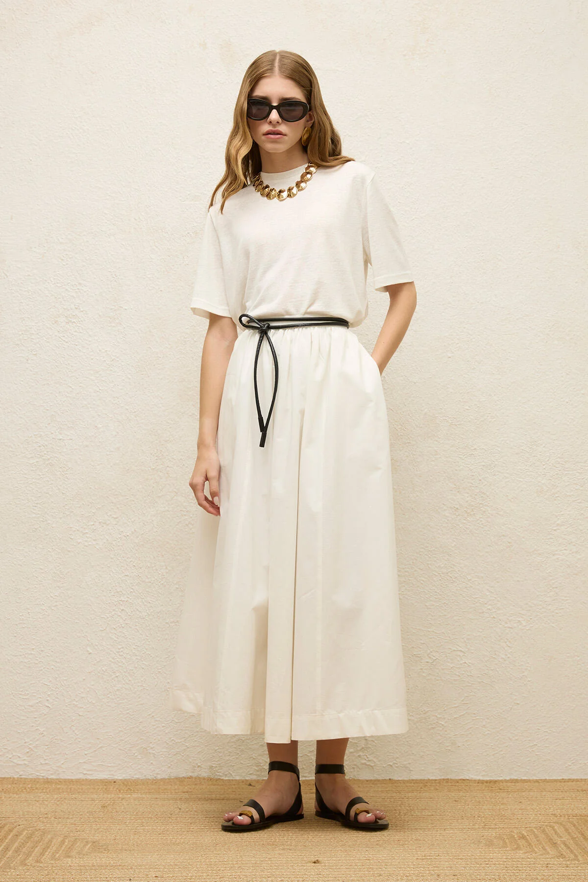 Katy Gabardine Shirred Skirt Ecru - Image 7