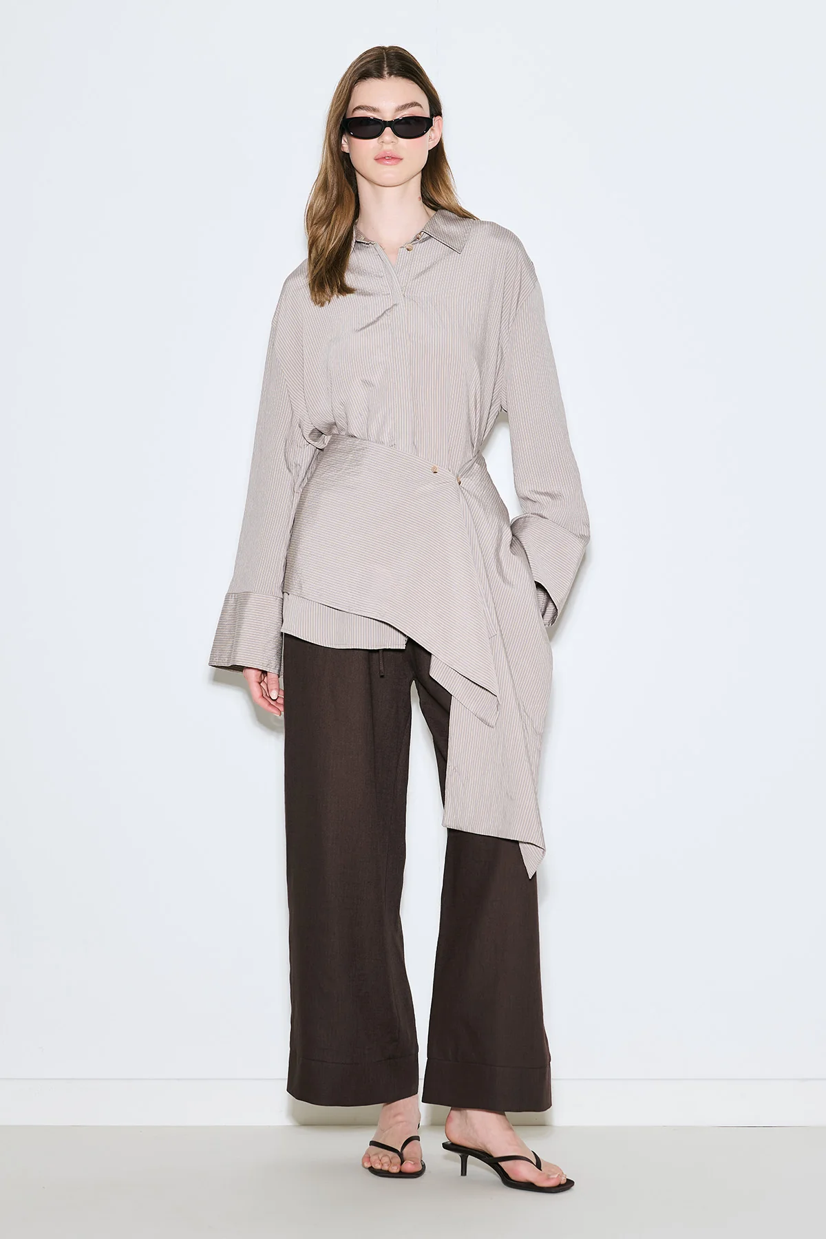 Belt Detail Striped Shirt Grey - Image 2