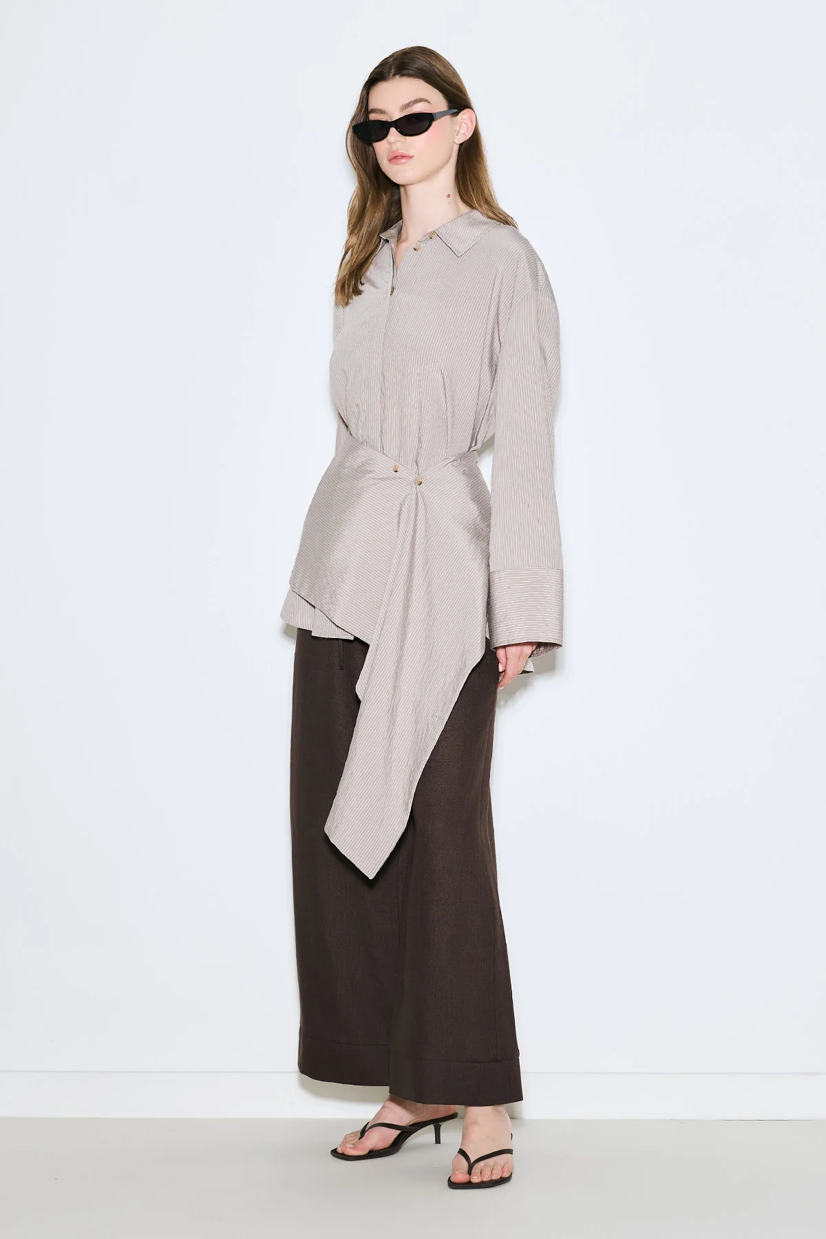 Belt Detail Striped Shirt Grey - Image 3