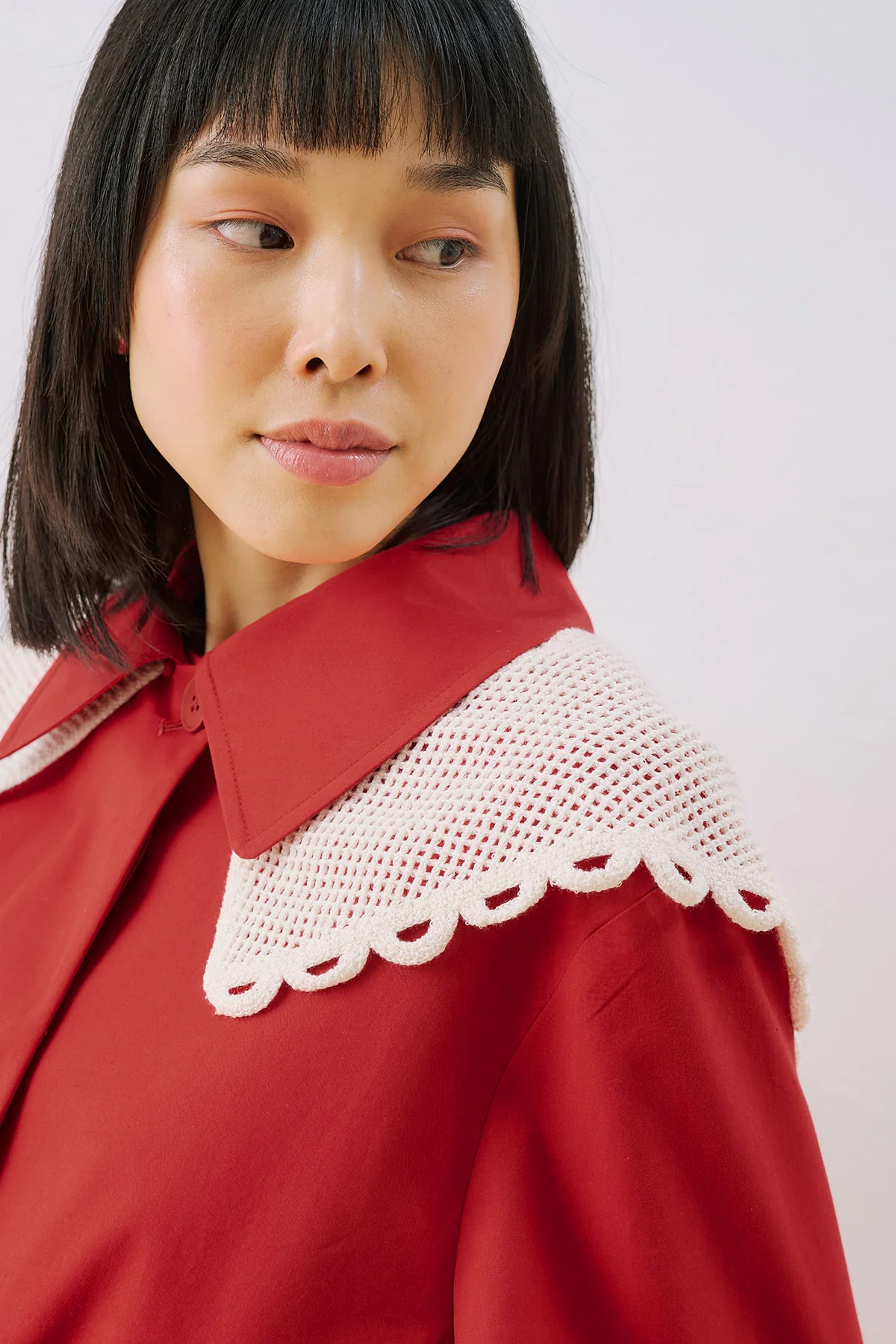 Belted Wide Collar Jacket Red - Image 6