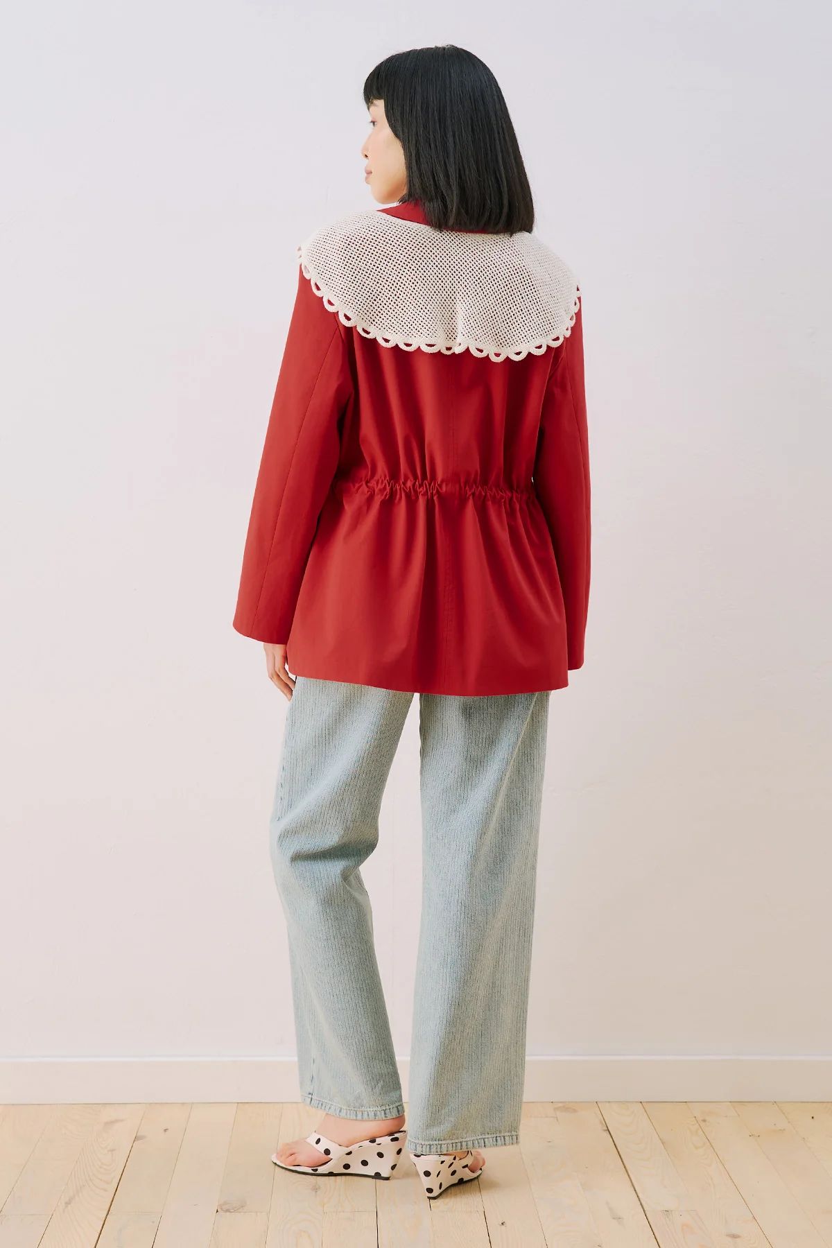 Belted Wide Collar Jacket Red - Image 9