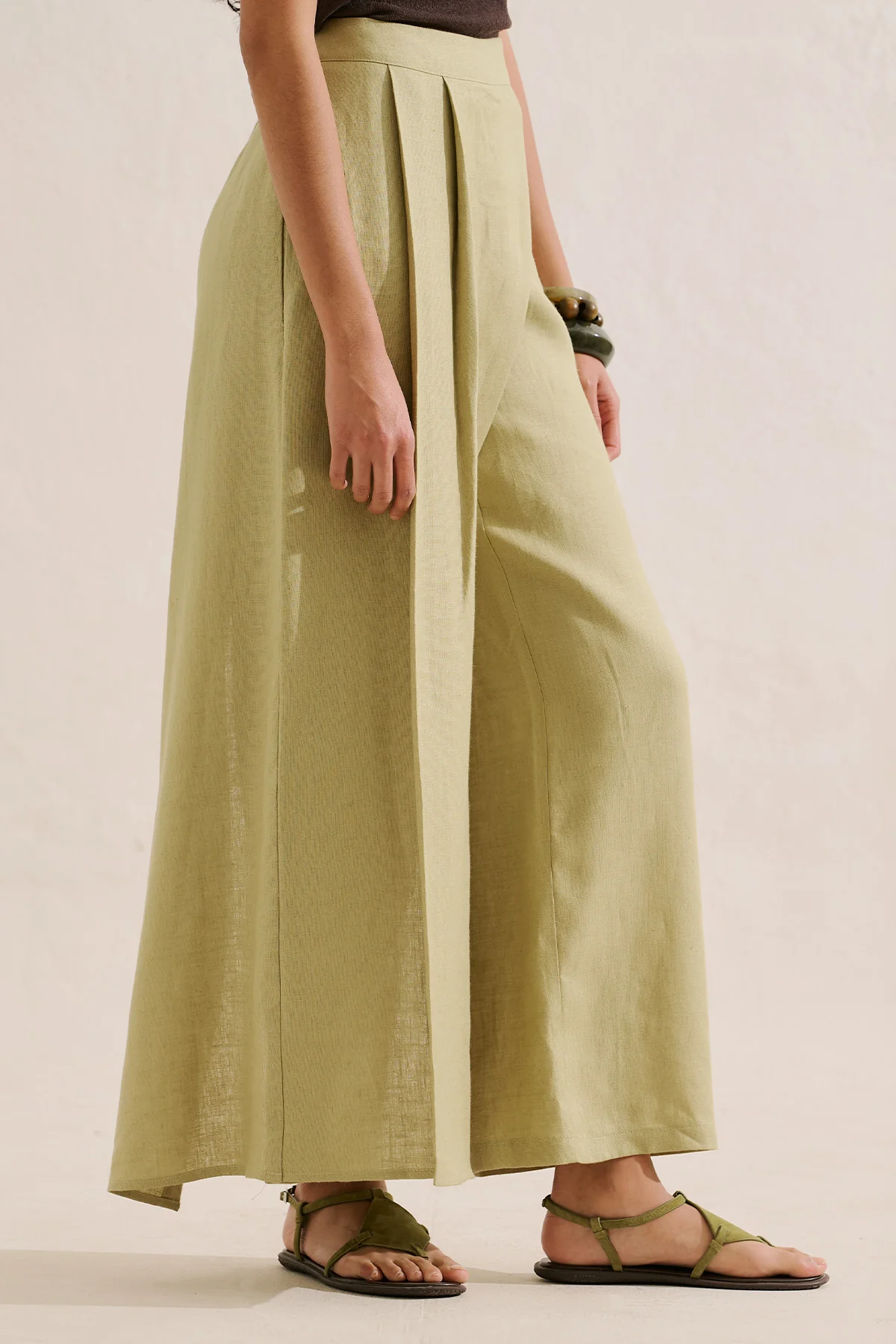 Linen Wrap Front Trousers Sand - Image 5