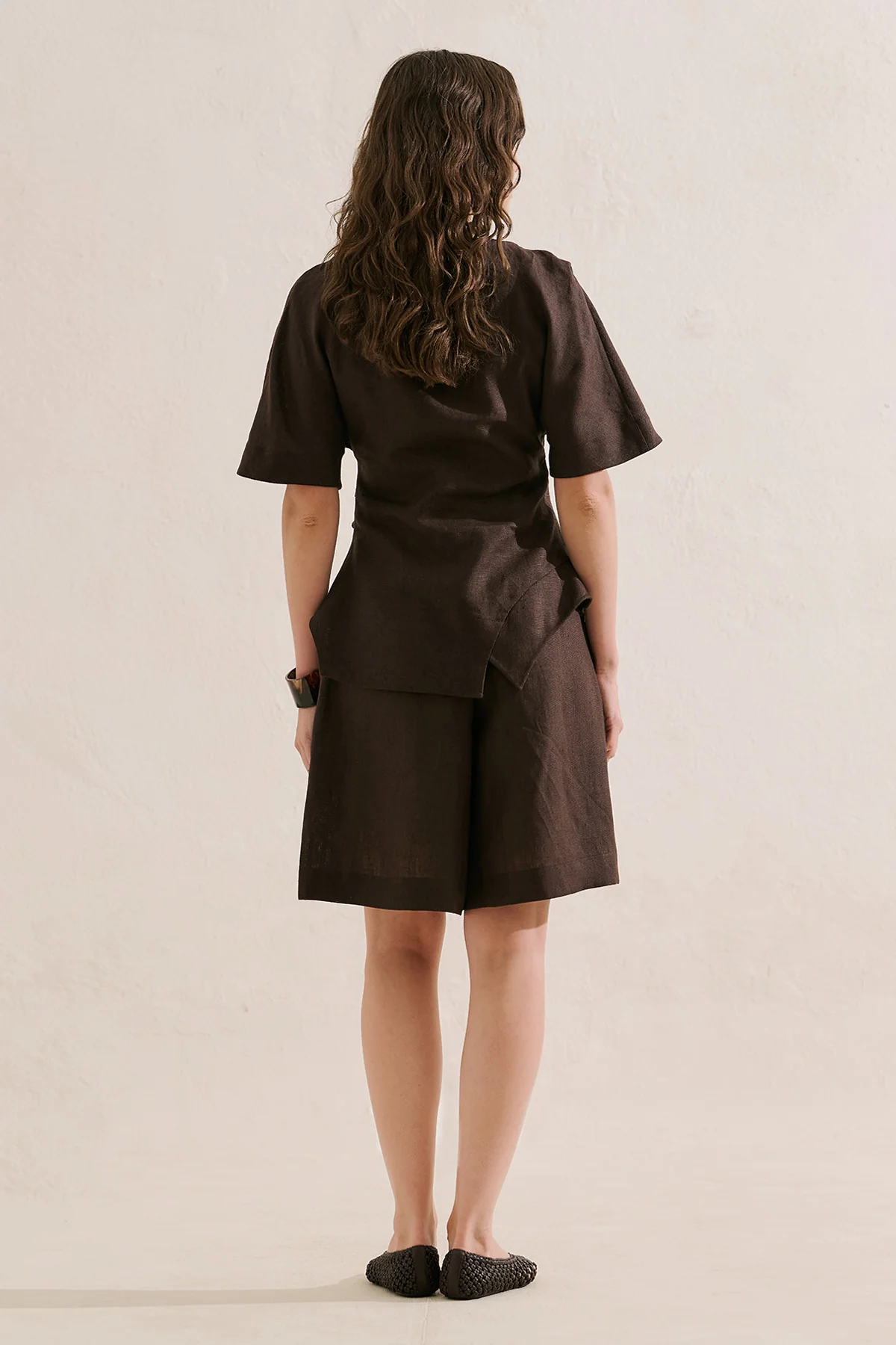 Linen Asymmetric Blouse Dark Brown - Image 7