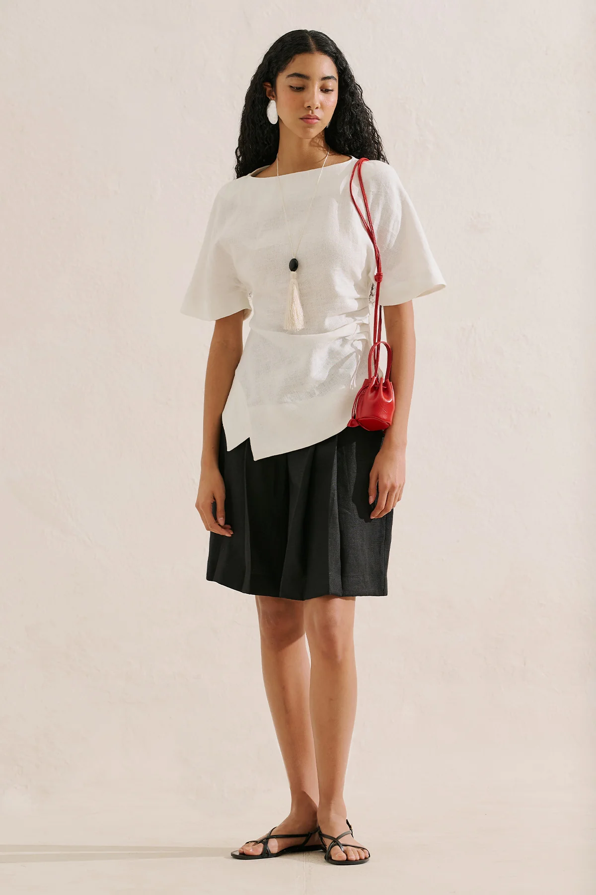 Linen Asymmetric Blouse Ecru - Image 2
