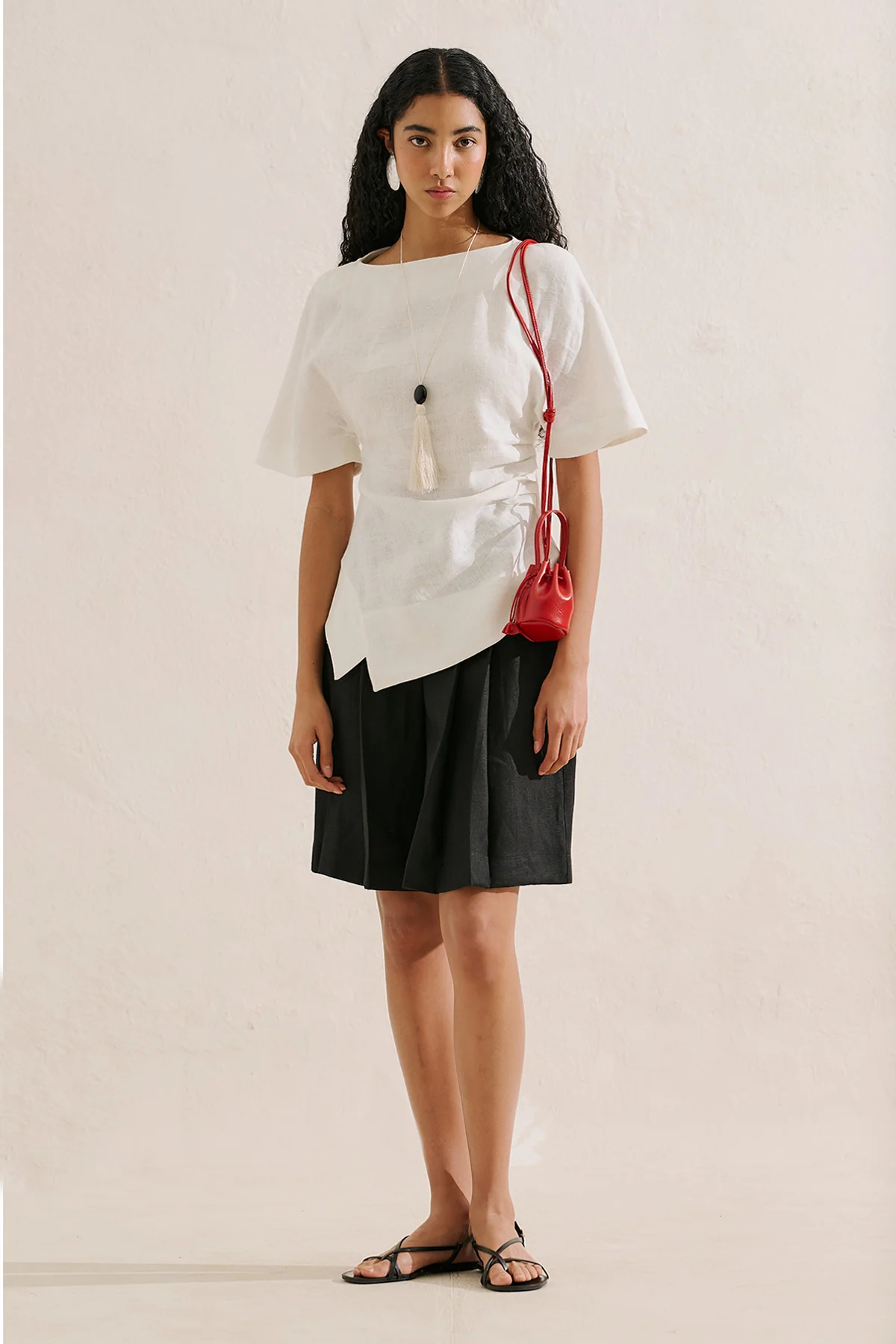 Linen Asymmetric Blouse Ecru - Image 3