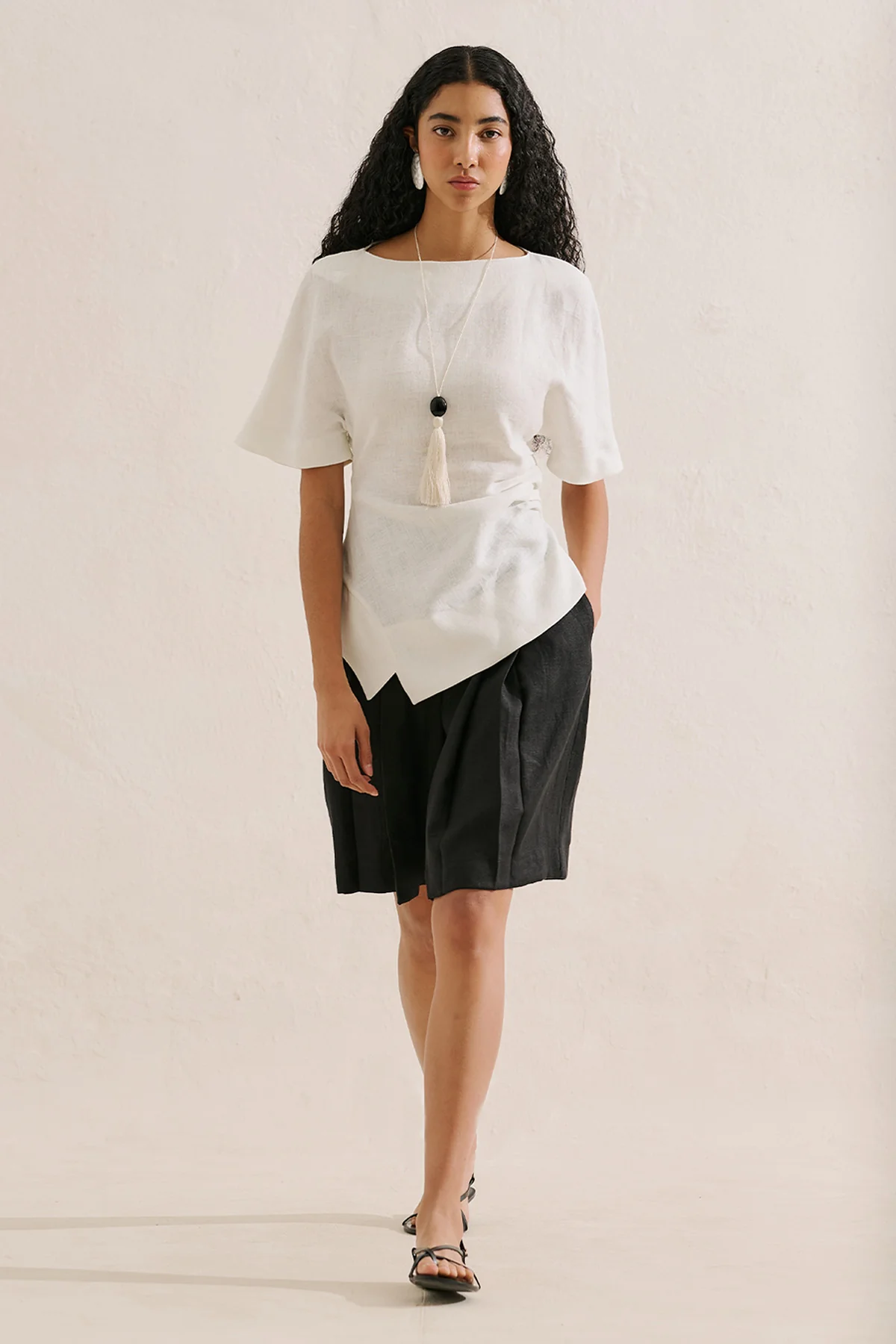 Linen Asymmetric Blouse Ecru - Image 4