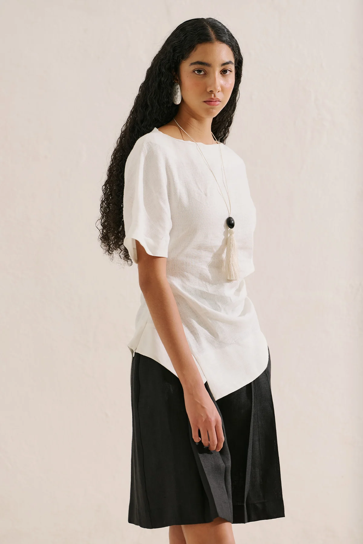 Linen Asymmetric Blouse Ecru - Image 5