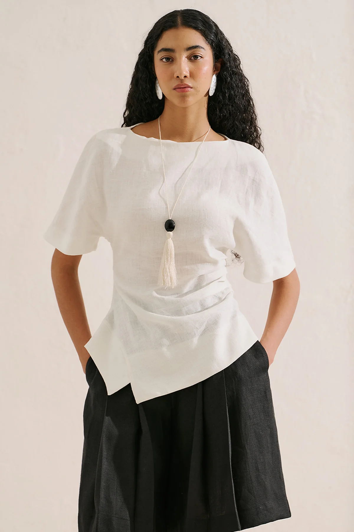 Linen Asymmetric Blouse Ecru - Image 6