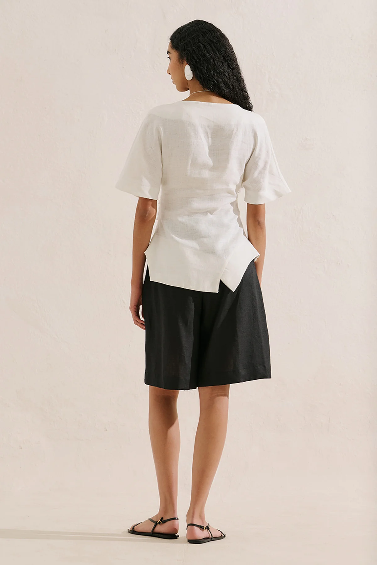 Linen Asymmetric Blouse Ecru - Image 7