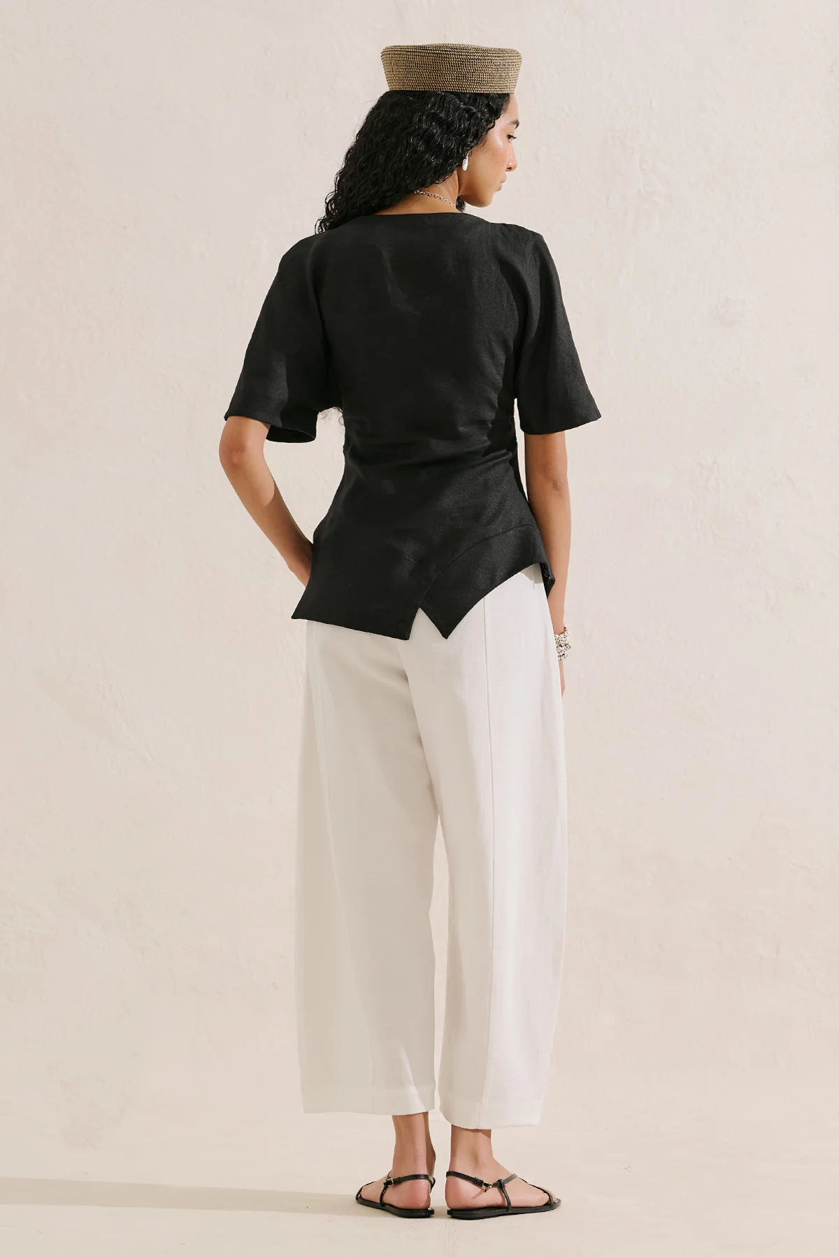 Linen Asymmetric Blouse Black - Image 6