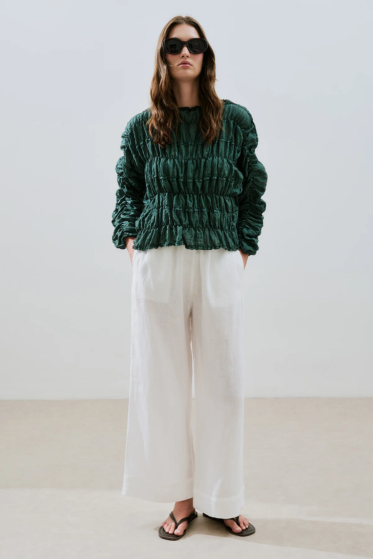 Linen Tie Trousers Ecru - Image 3