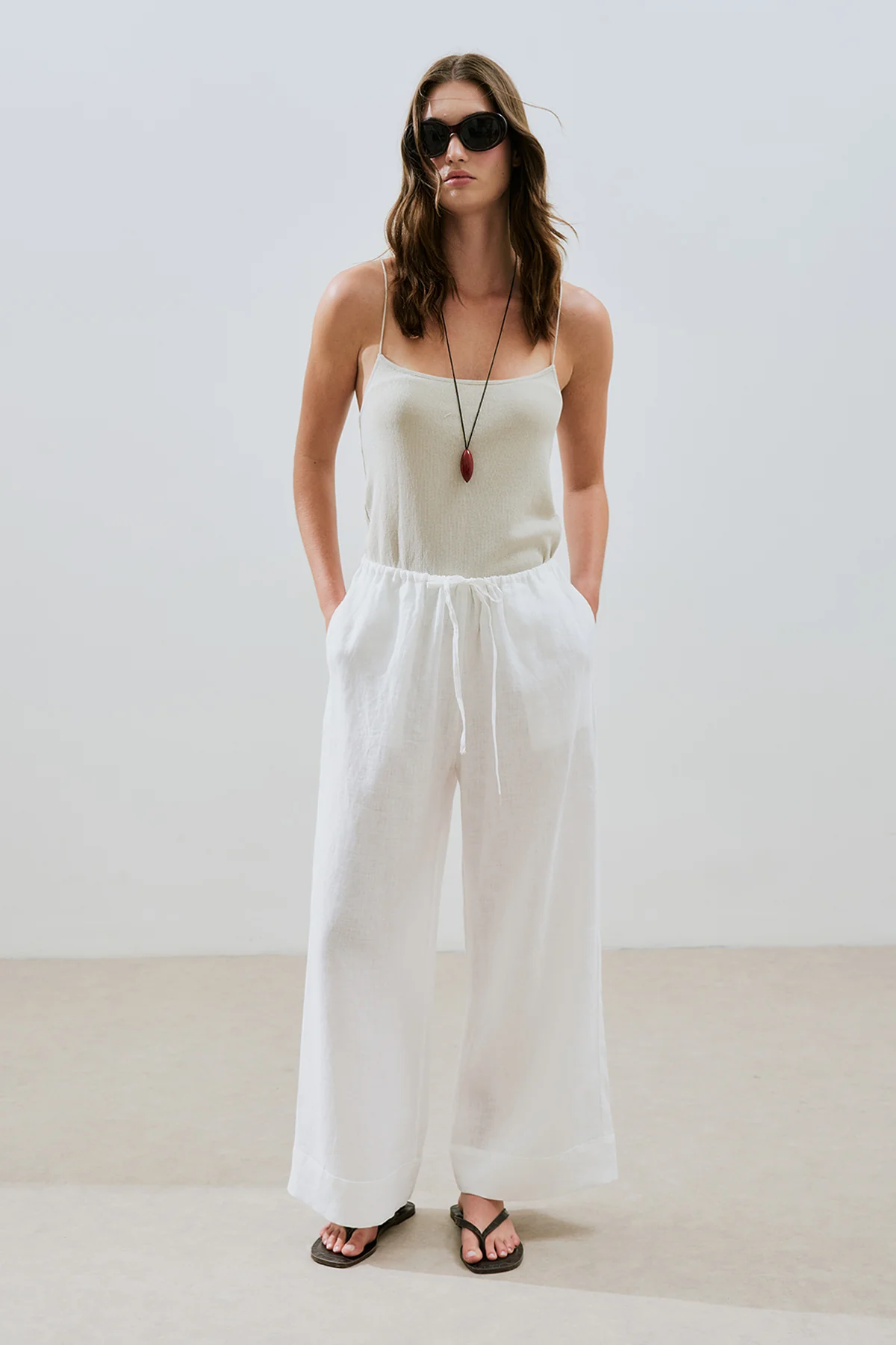 Linen Tie Trousers Ecru - Image 4