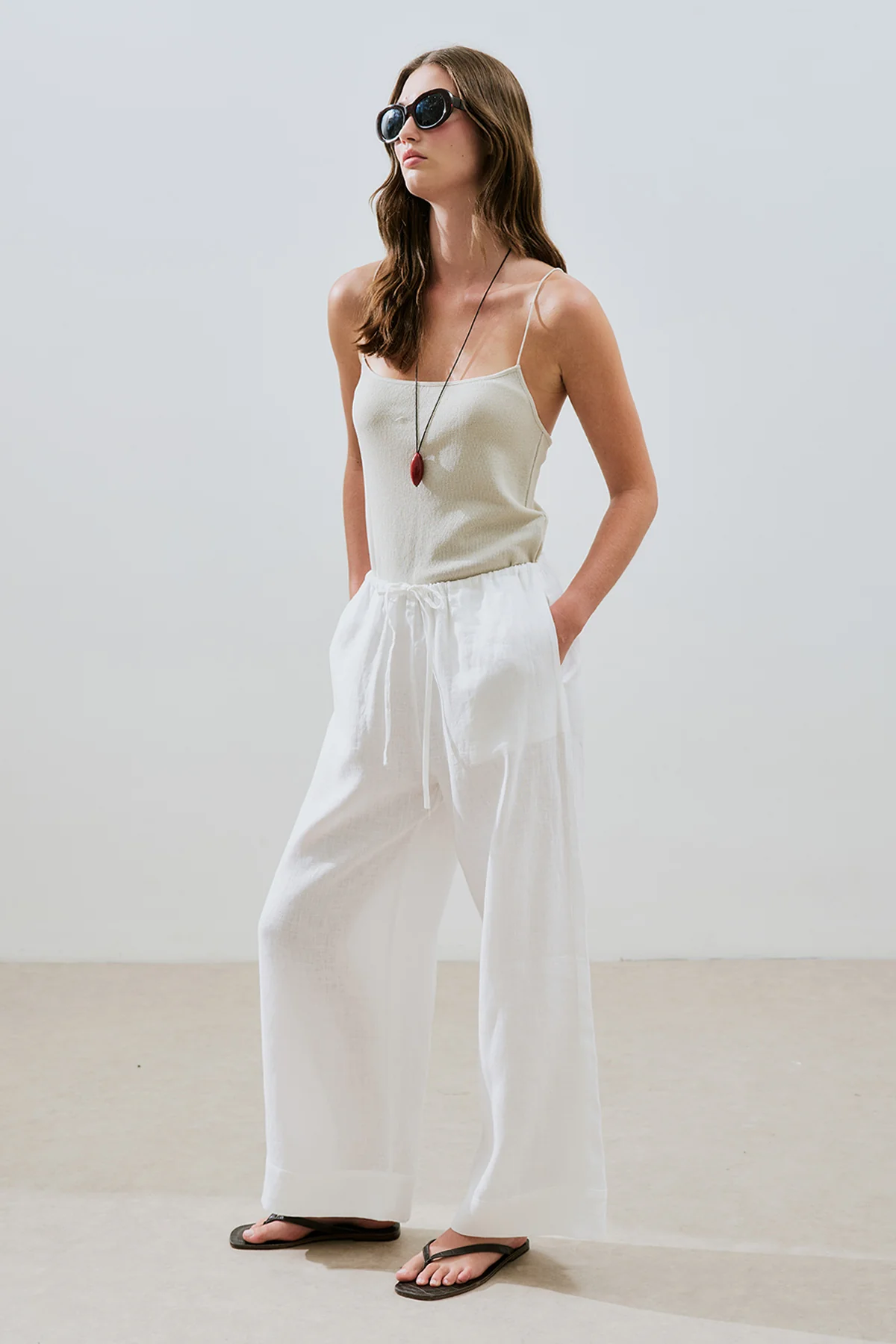 Linen Tie Trousers Ecru - Image 5