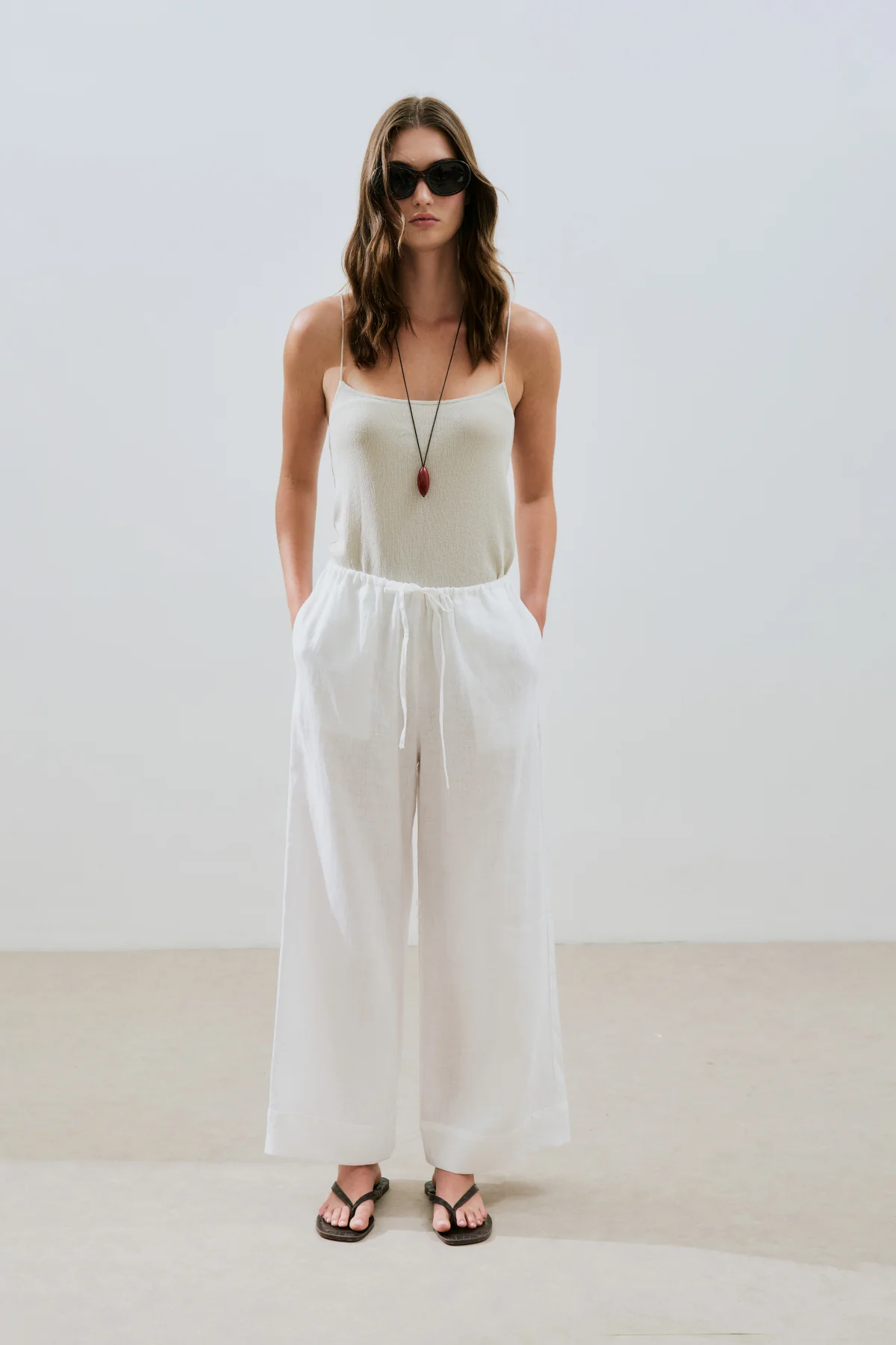 Linen Tie Trousers Ecru - Image 6