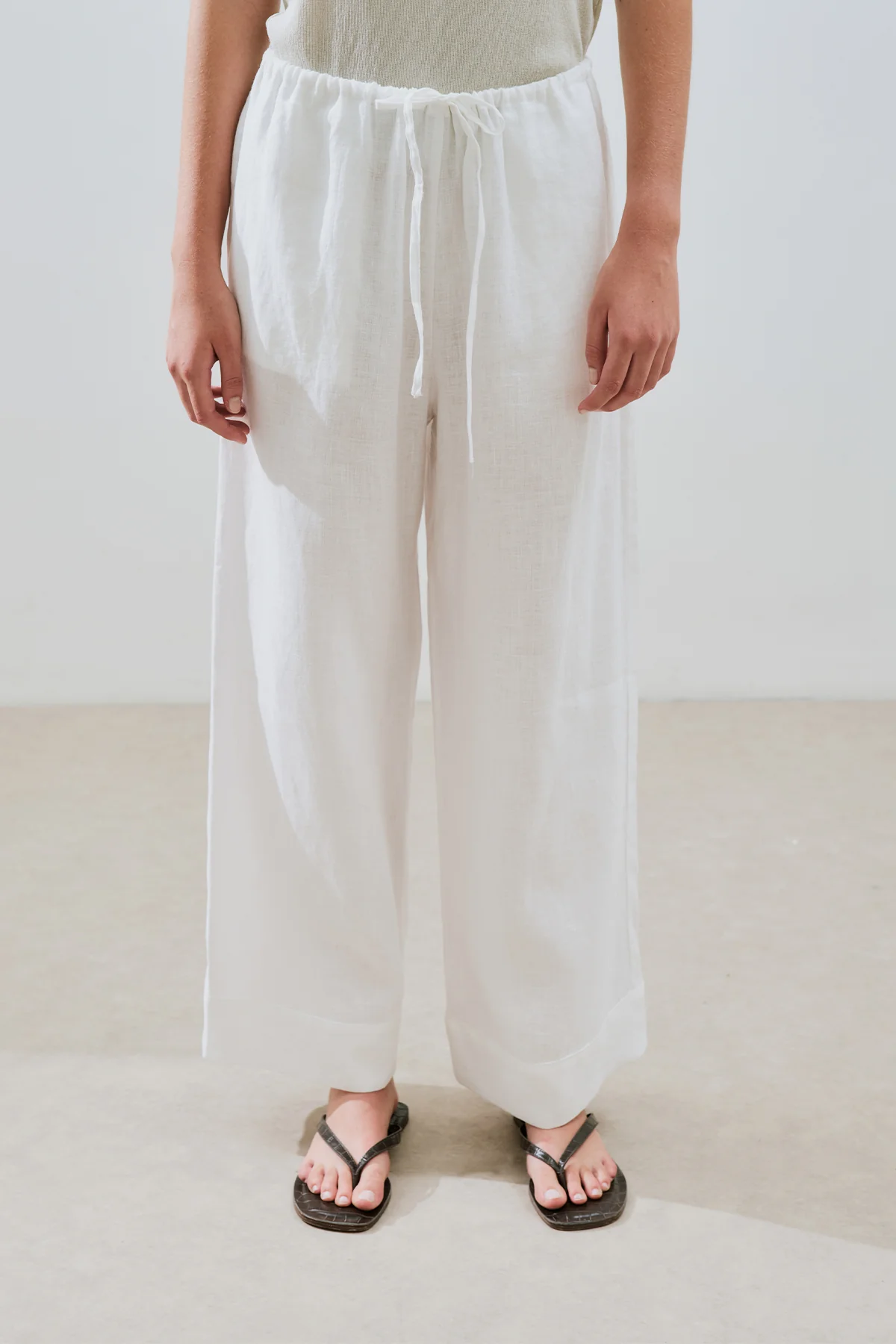 Linen Tie Trousers Ecru - Image 7