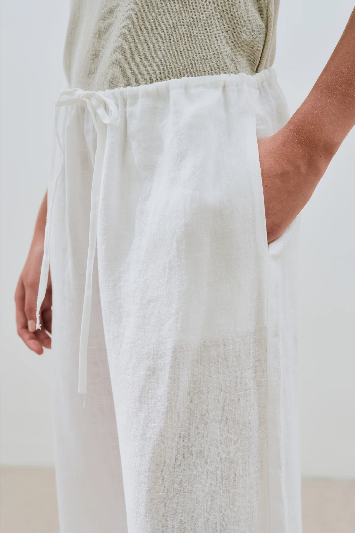 Linen Tie Trousers Ecru - Image 8