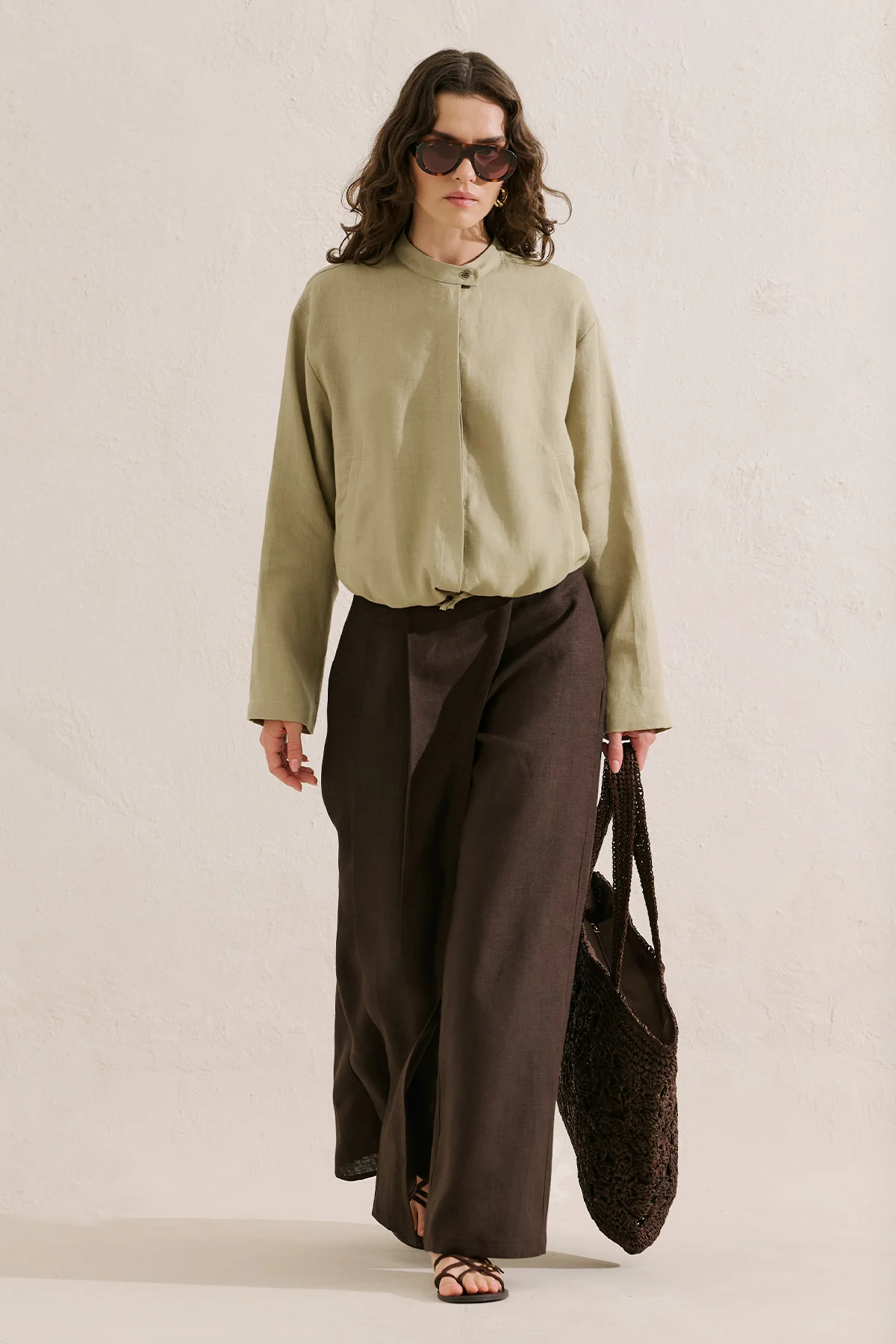 Linen Bomber Style Shirt Stone