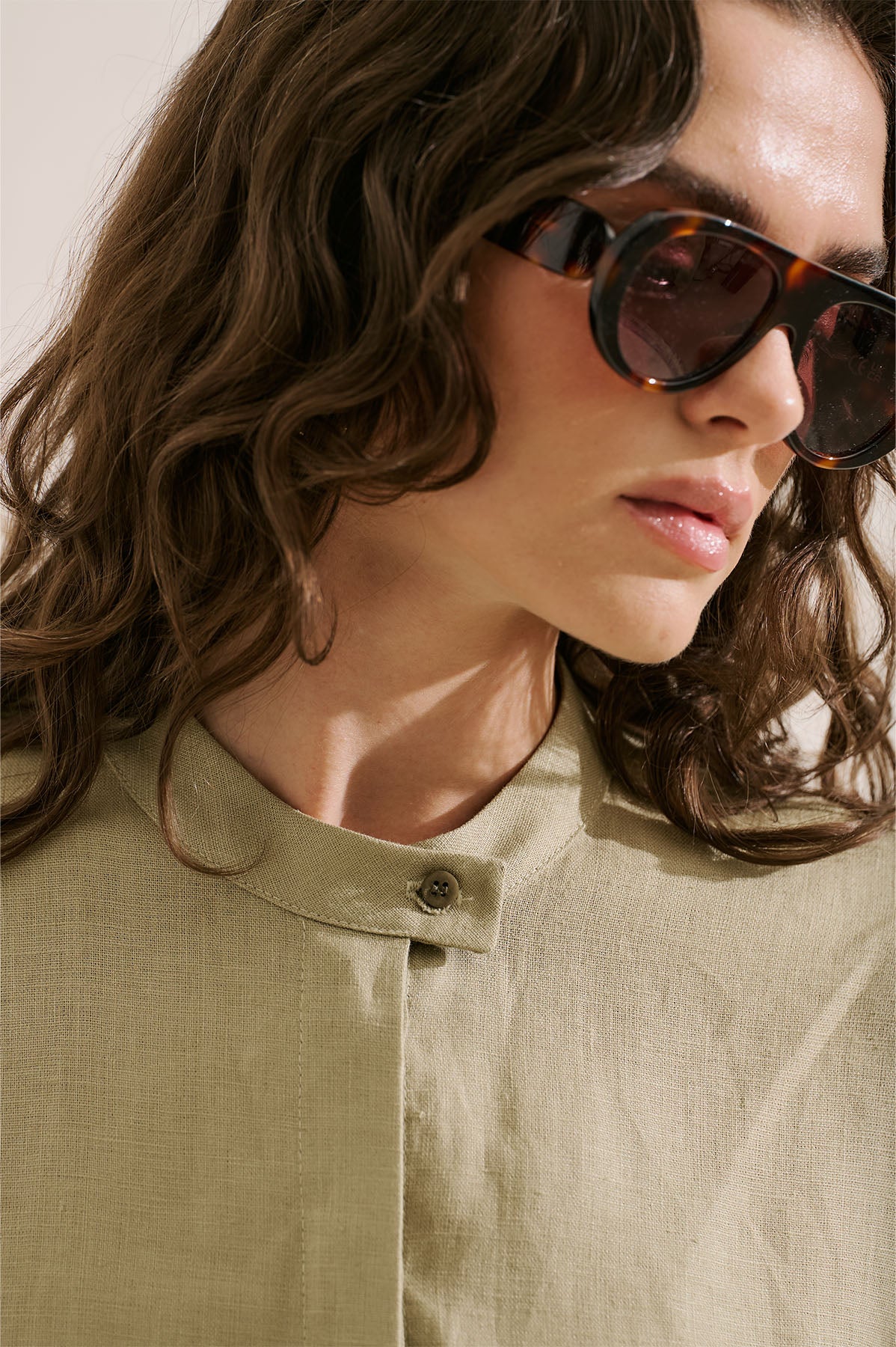 Linen Bomber Style Shirt Stone - Image 3