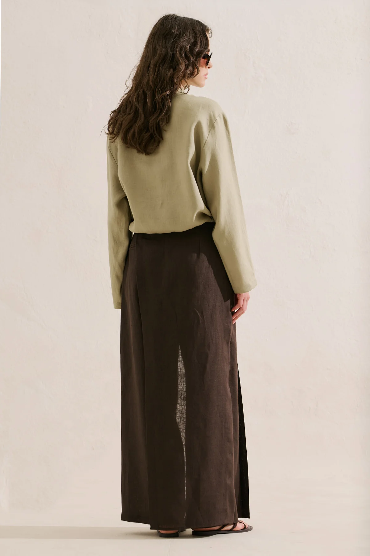 Linen Bomber Style Shirt Stone - Image 8