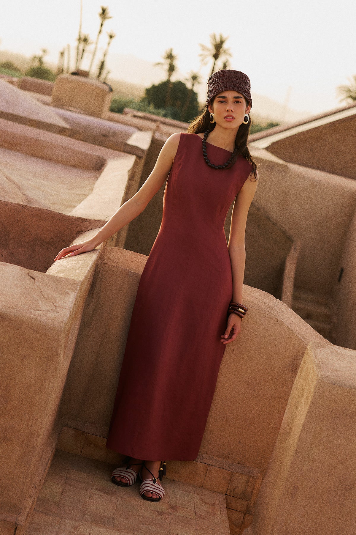 Draped Linen Dress Copper - Image 2