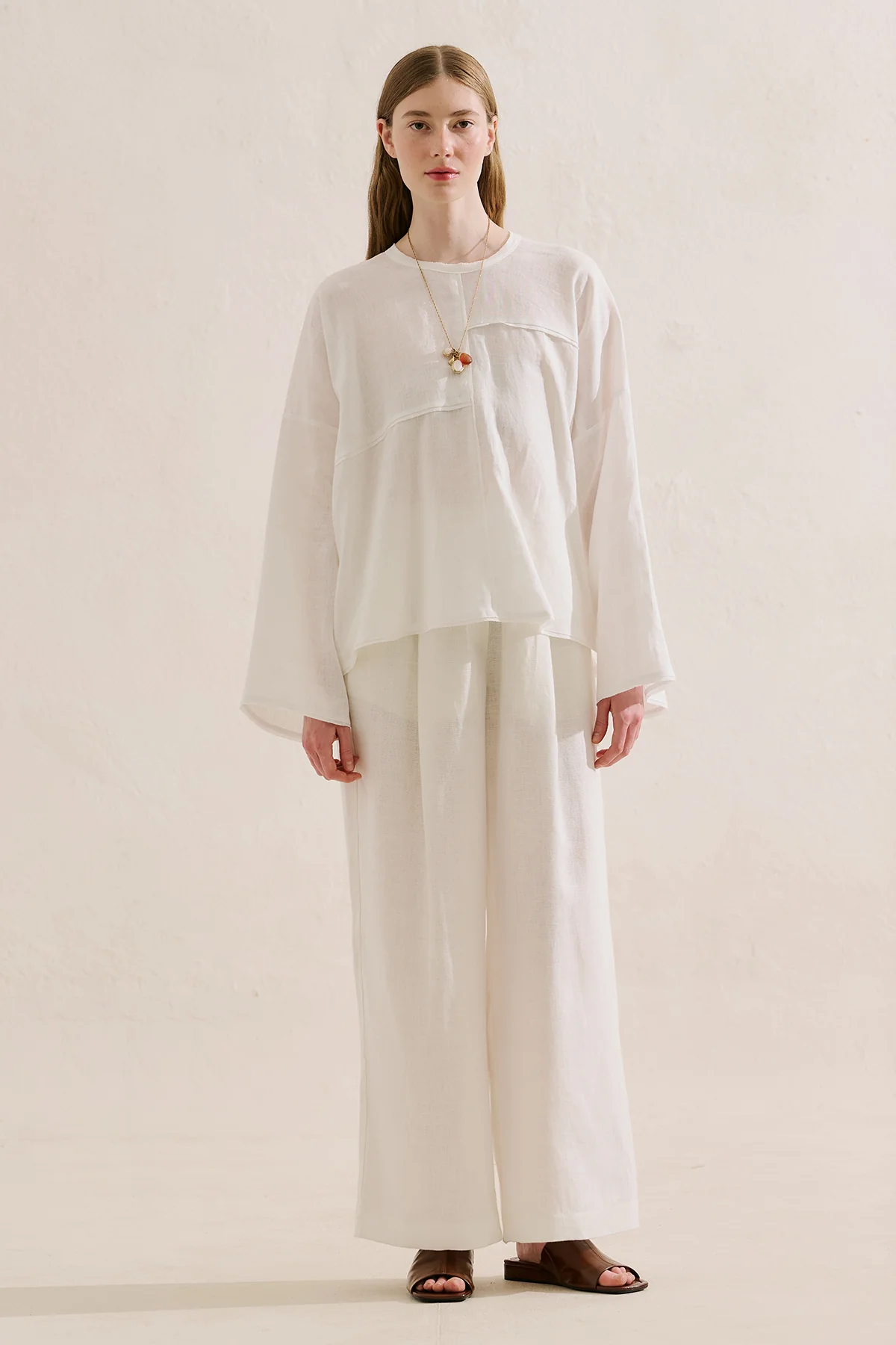 Linen Wide Sleeve Blouse Ecru - Image 2