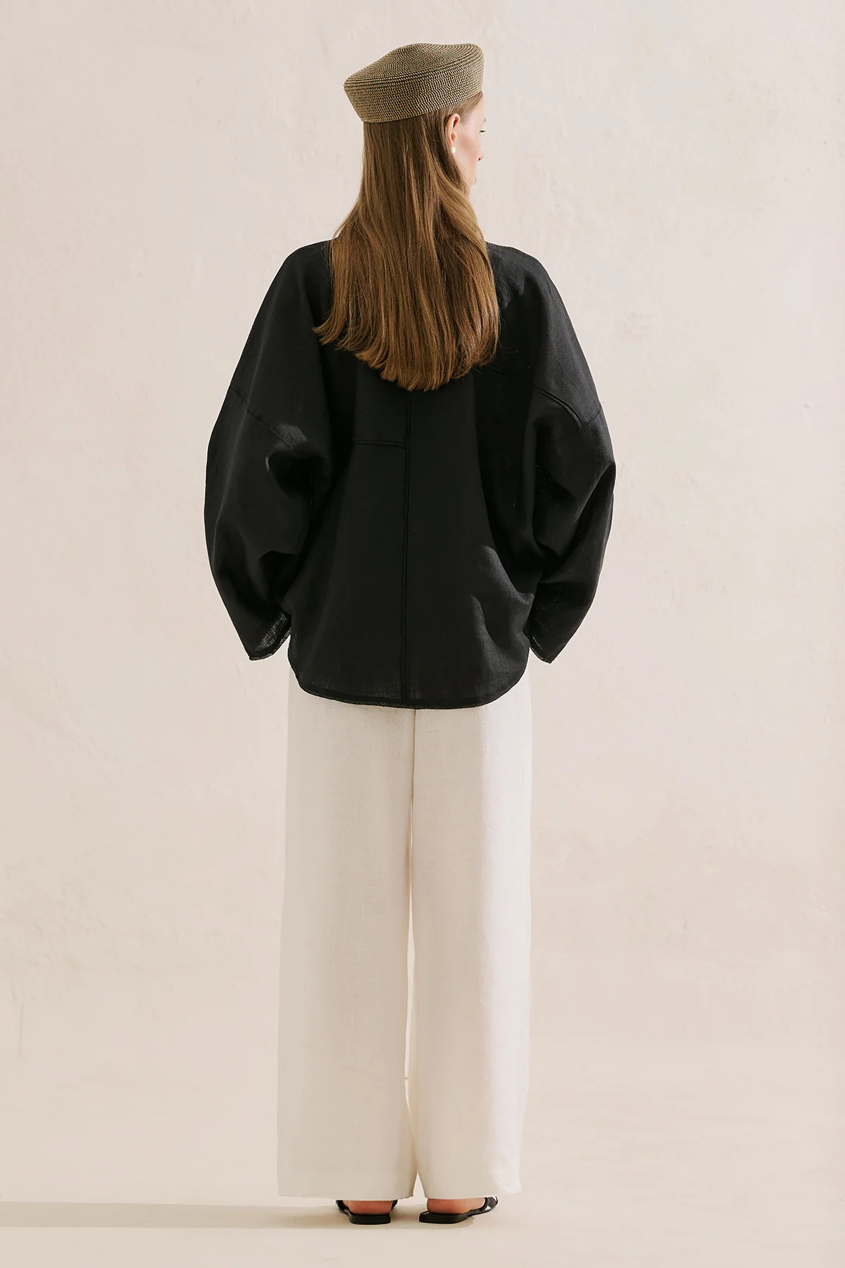 Linen Wide Sleeve Blouse Black - Image 6