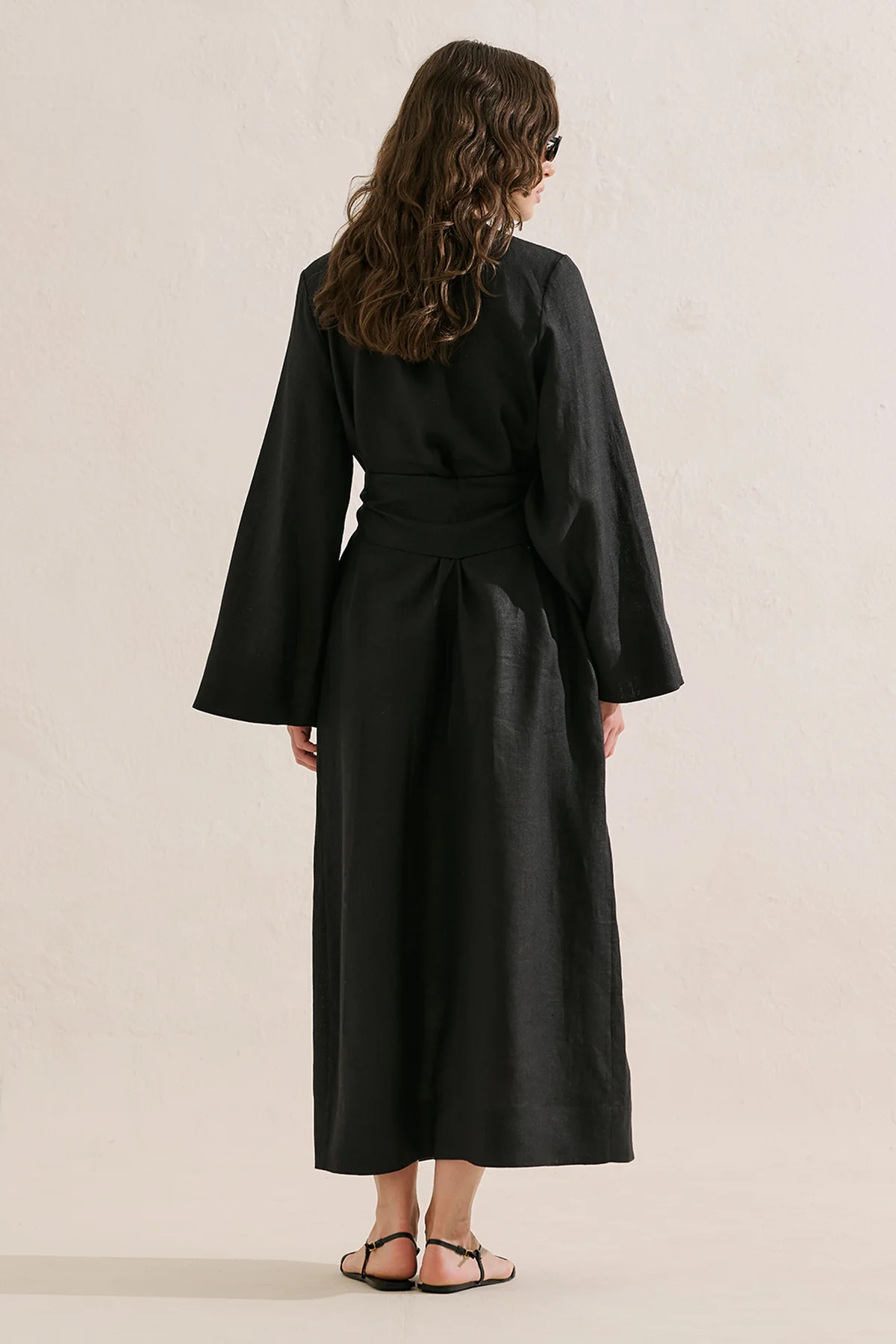 Linen Dress With Wide Belt Black - Image 6