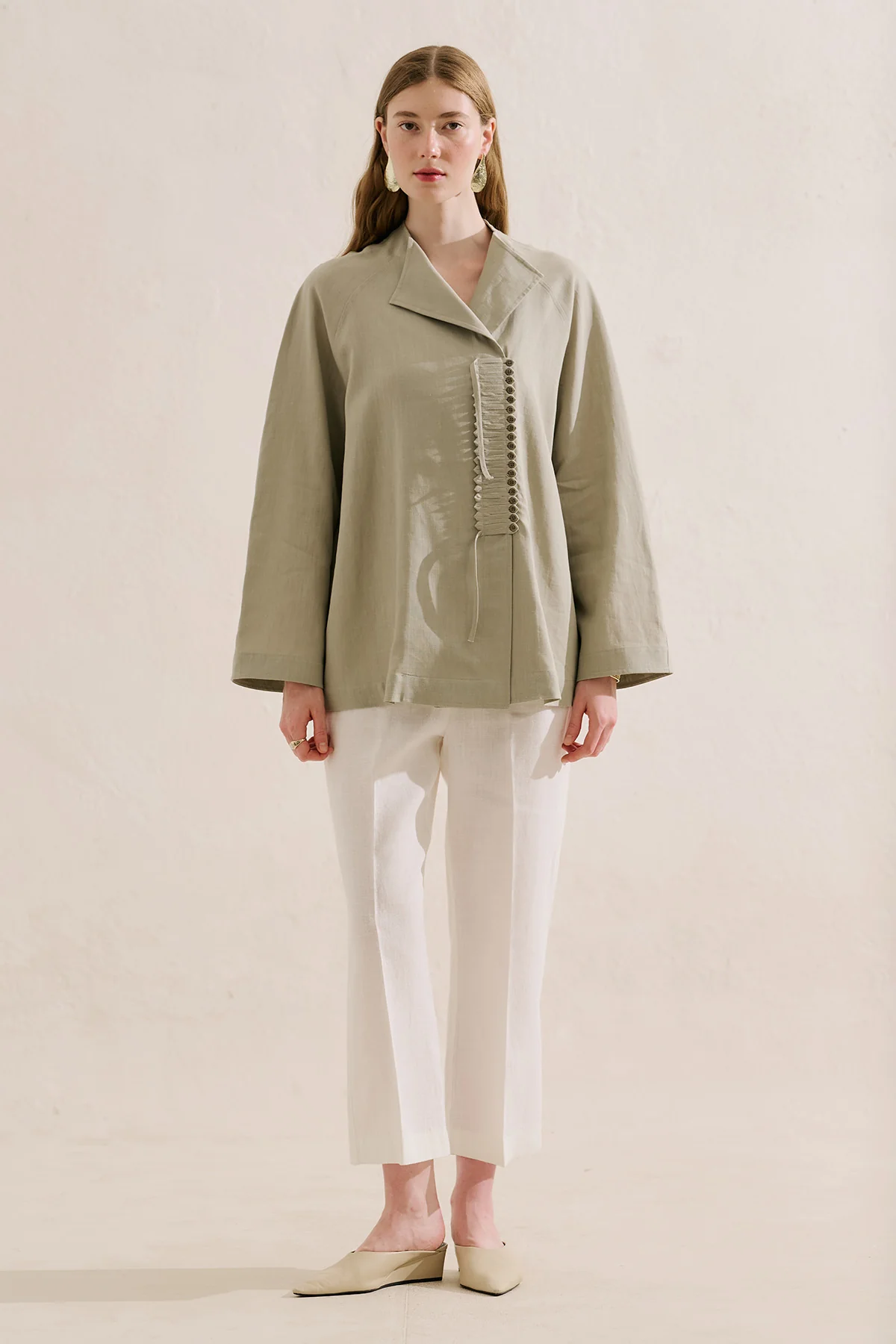 Linen Blend Tie Detail Tunic Sand - Image 3
