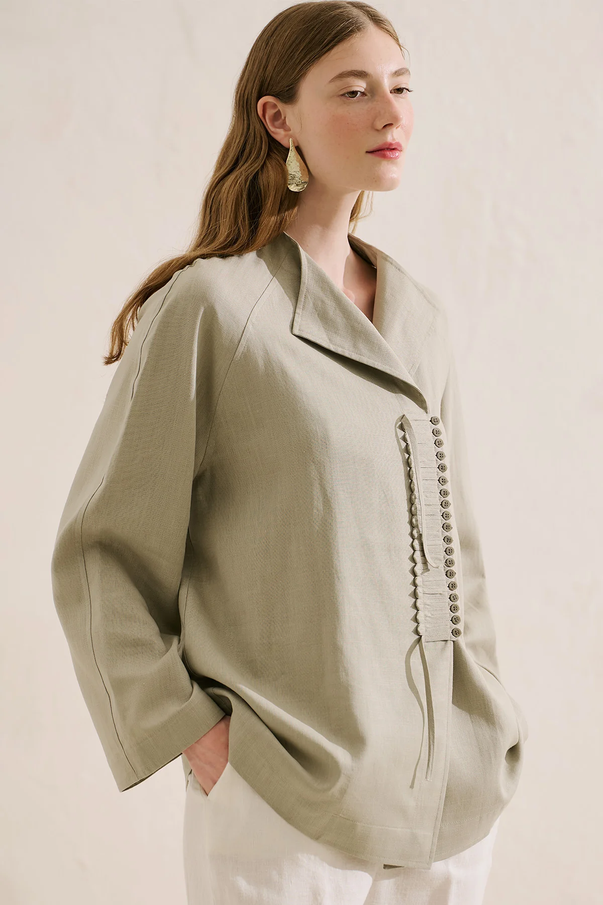 Linen Blend Tie Detail Tunic Sand - Image 4