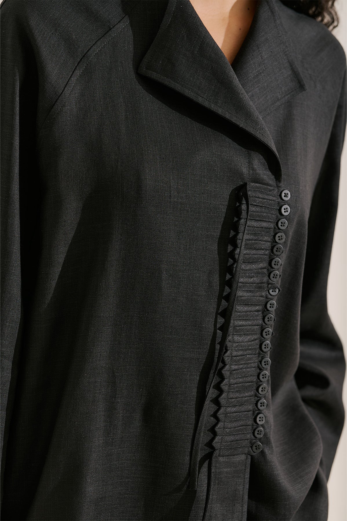 Linen Blend Tie Detail Tunic Black - Image 5