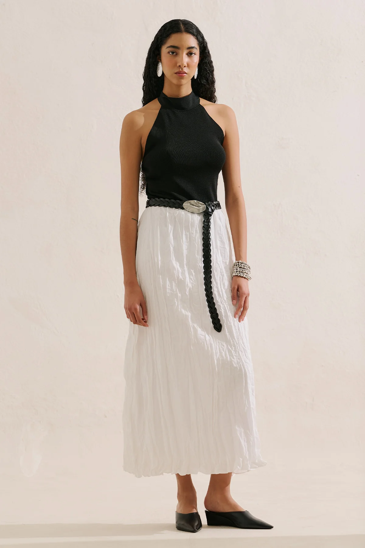 Linen Blend Crinkled Skirt Ecru - Image 3