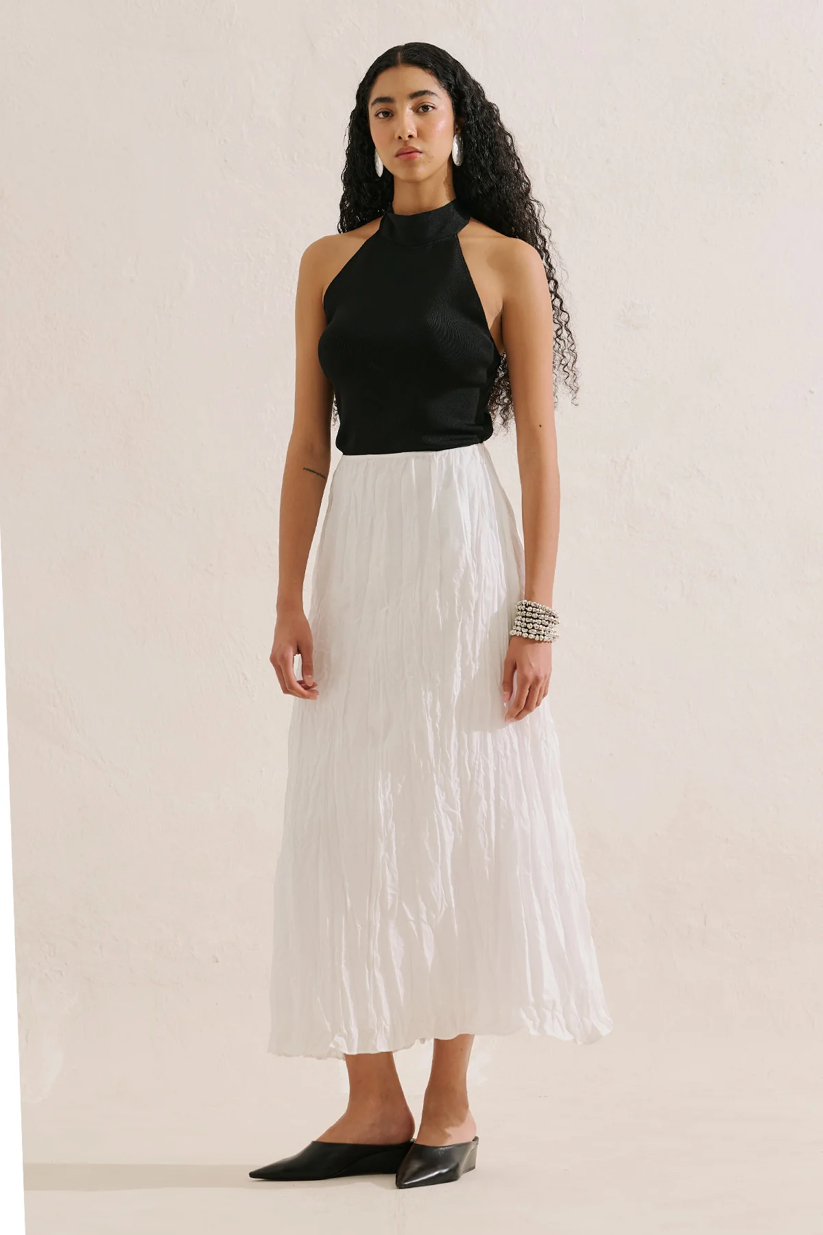 Linen Blend Crinkled Skirt Ecru - Image 4