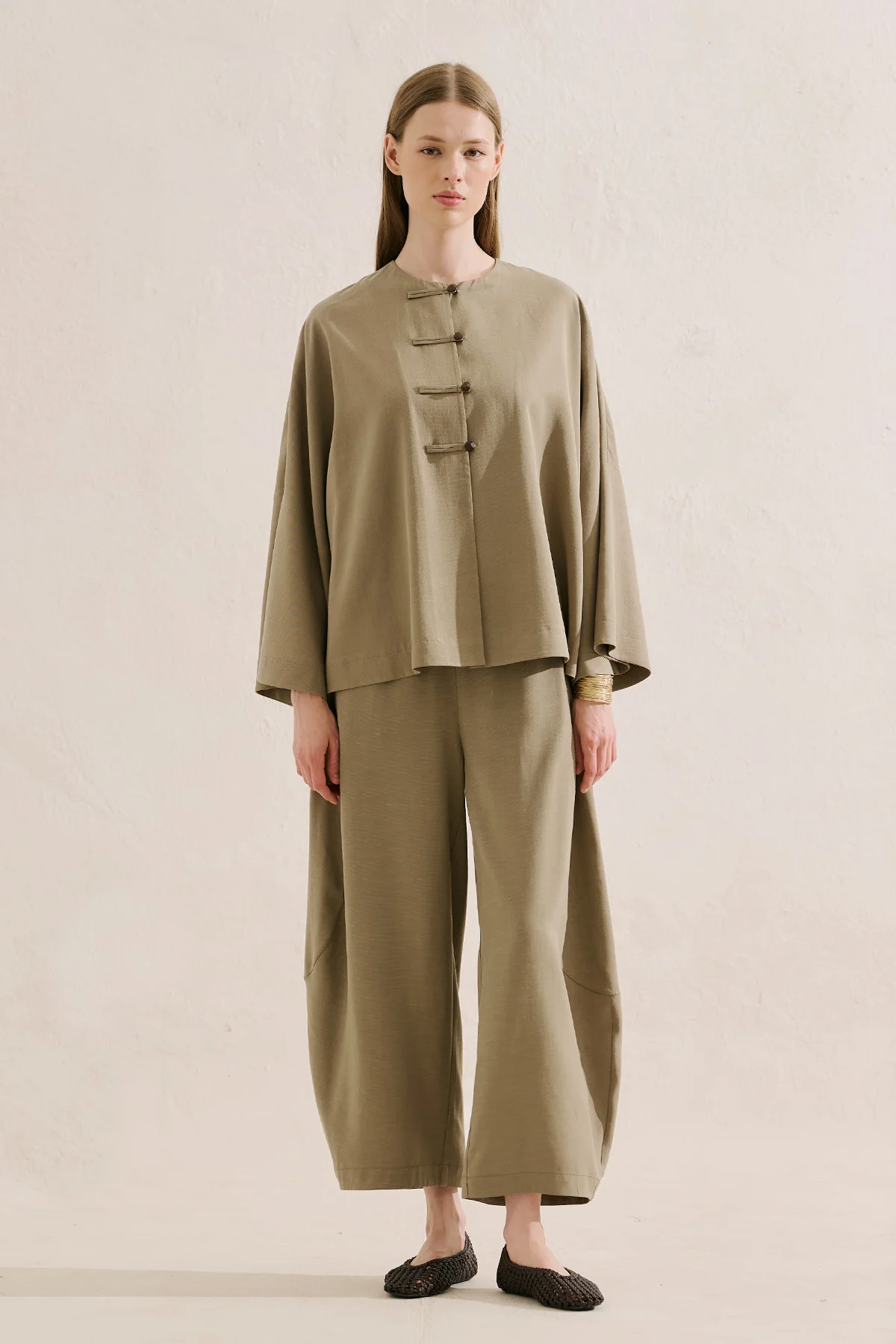 Linen Blend Wide Sleeve Jacket Pistachio - Image 2