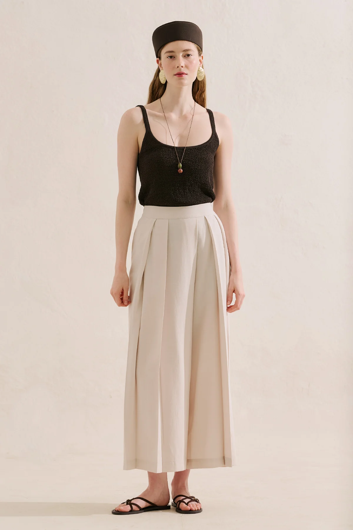 Linen Blend Skirt Effect Trousers Stone - Image 2