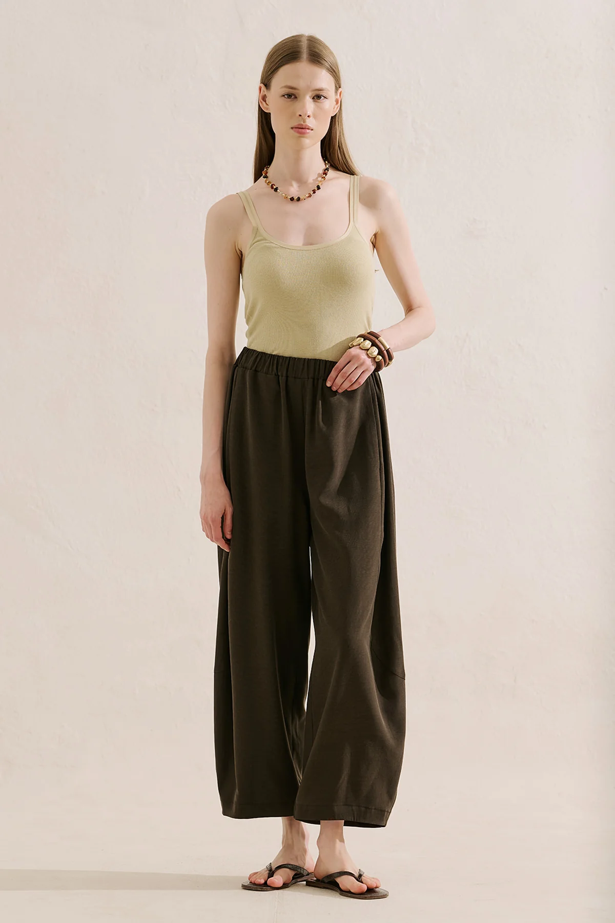 Linen Blend Harem Trousers Dark Brown - Image 3