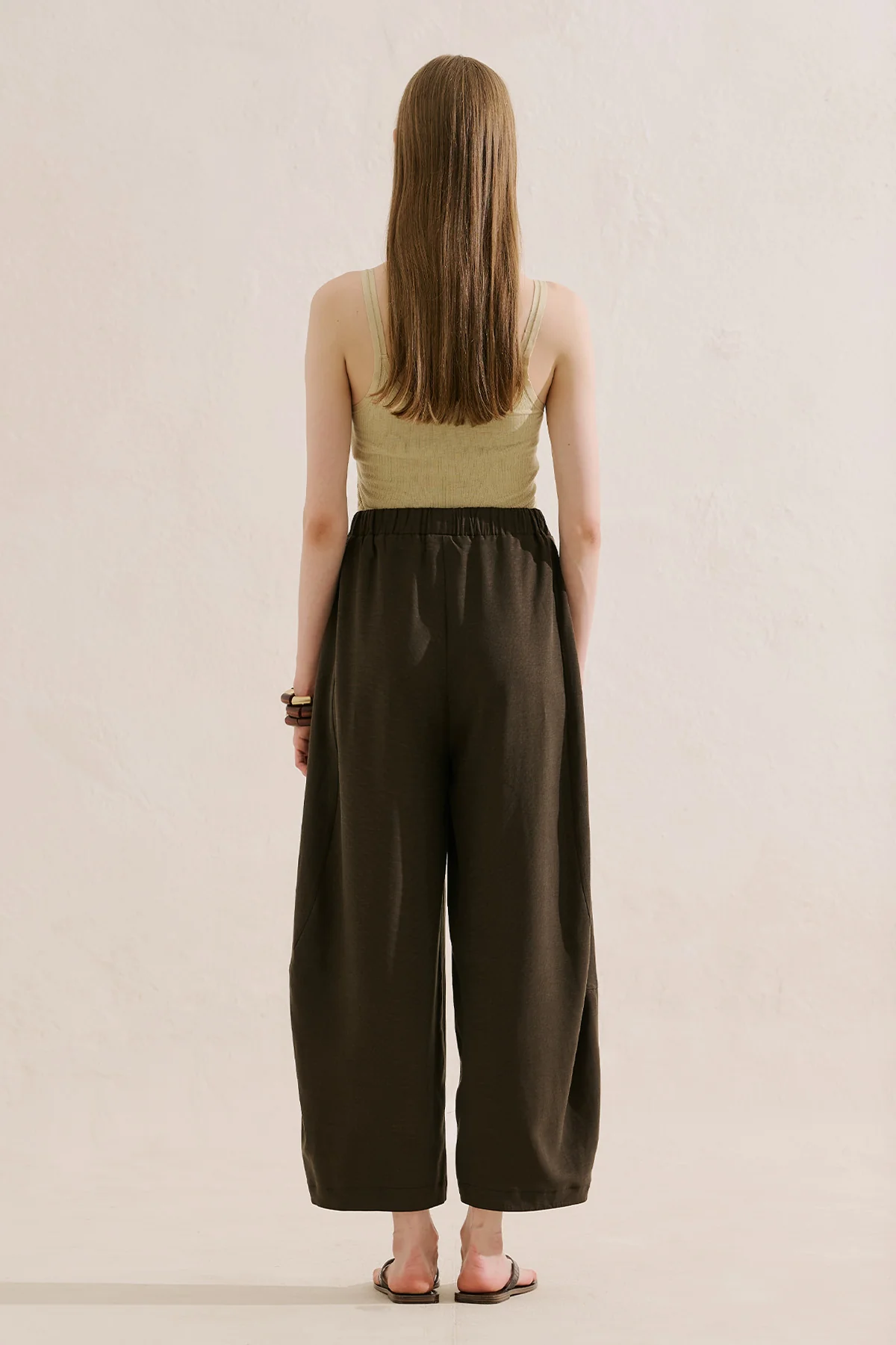 Linen Blend Harem Trousers Dark Brown - Image 4