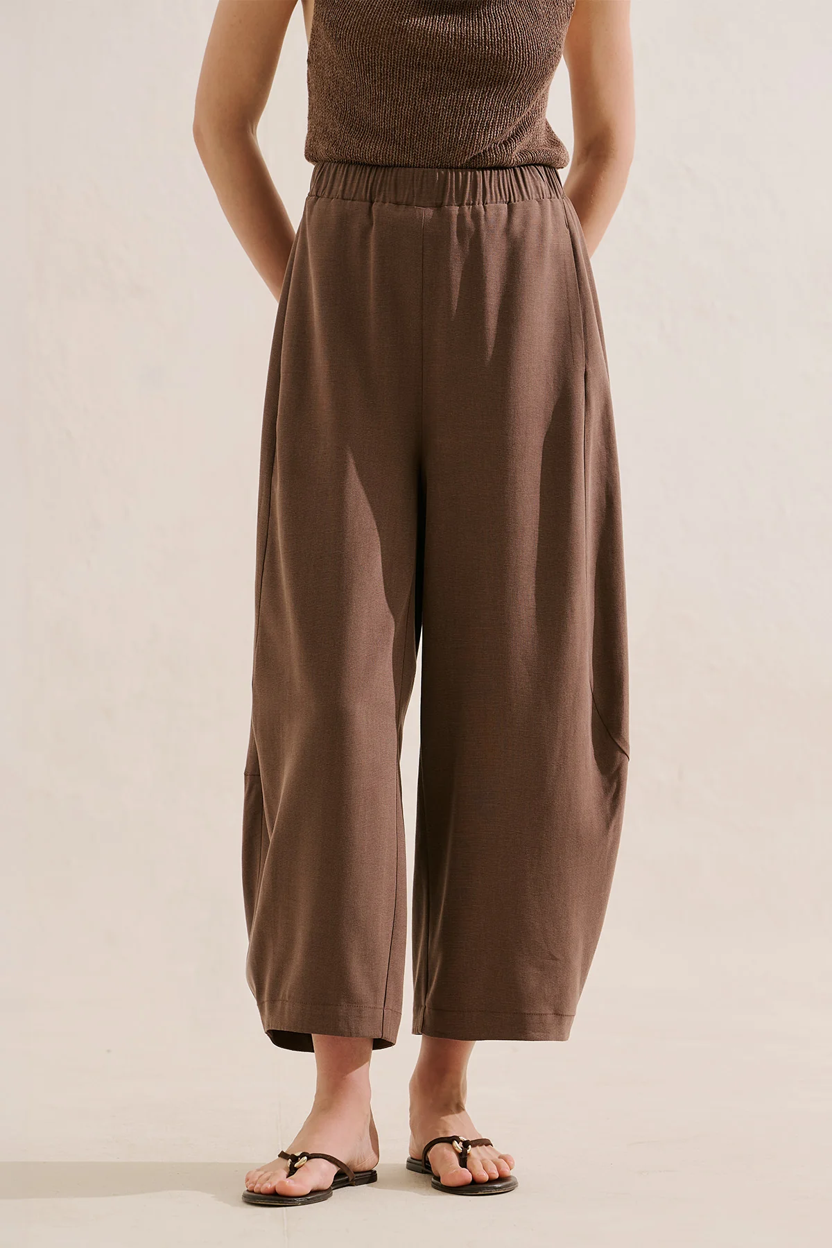 Linen Blend Harem Trousers Brown - Image 4